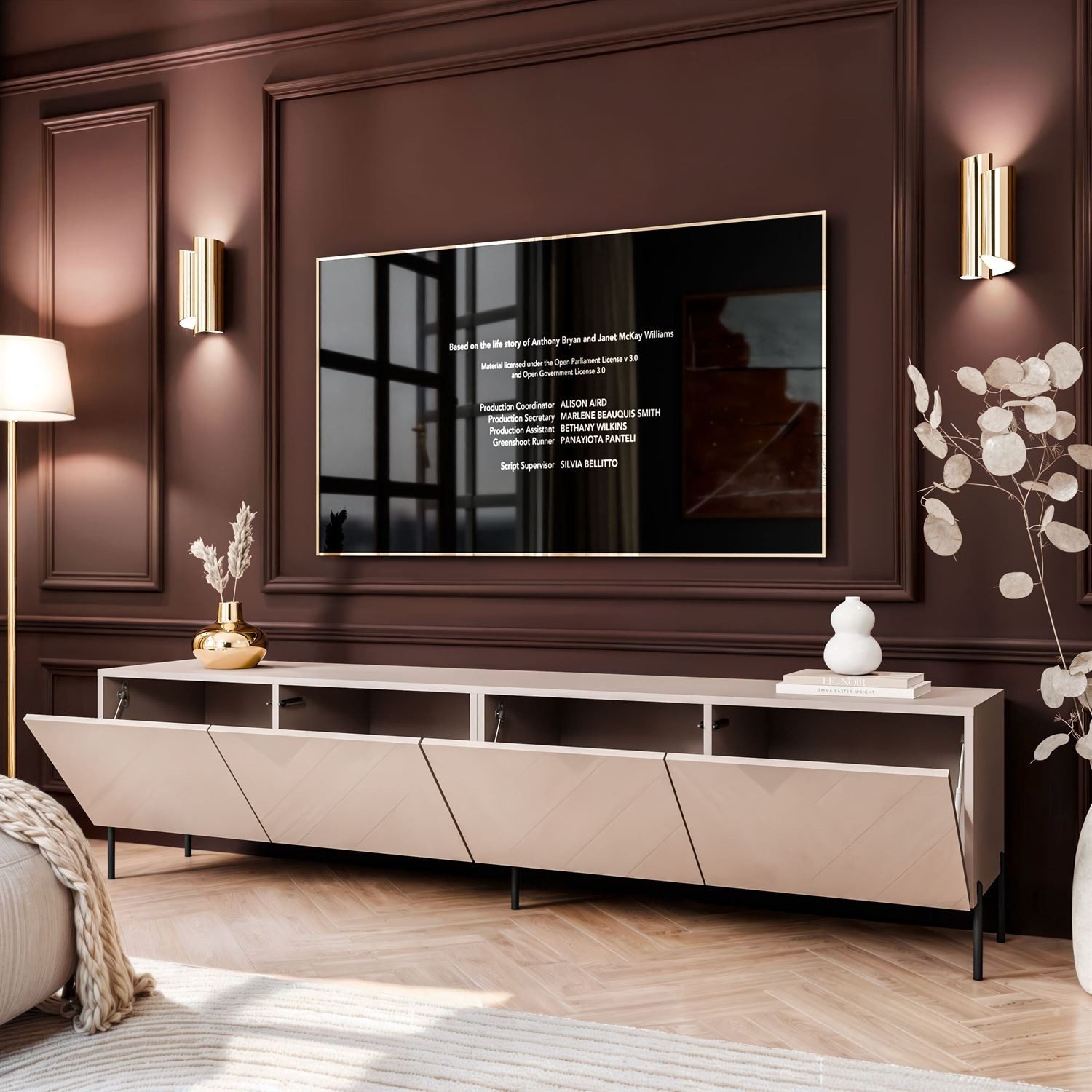 ALLHOUSE24 TV-Schrank LOGANTE 200 KASCHMIR Hochglanz auf Beinen Lowboard Me günstig online kaufen