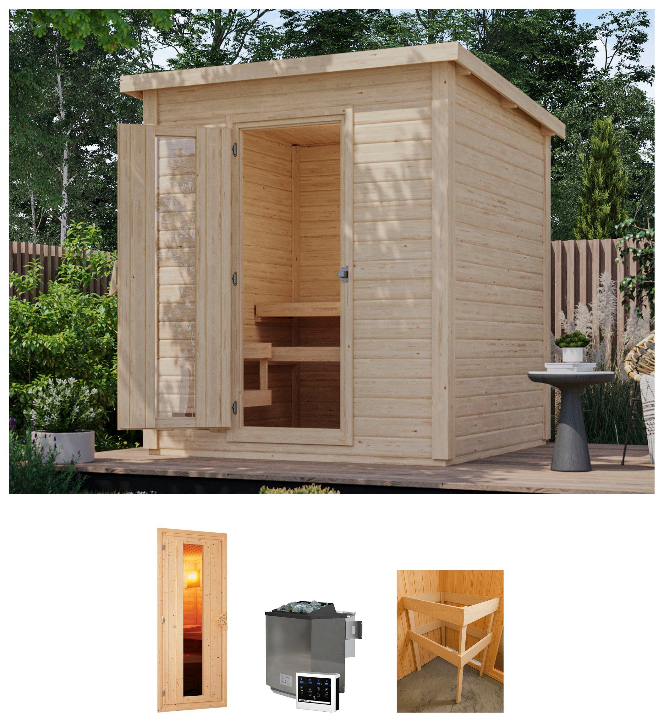 Karibu Saunahaus Talo 2, BxTxH: 213 x 212 x 228 cm, 38 mm, (Set) Ofen 9 kW Bio externe Strg easy