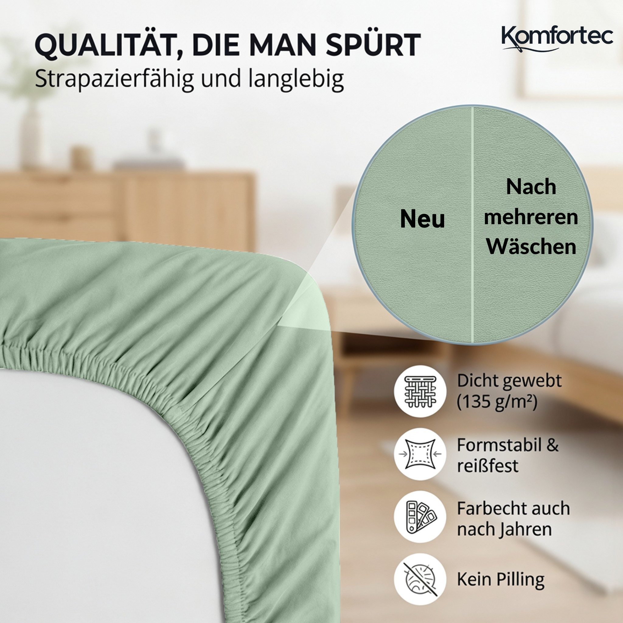 Komfortec Spannbettlaken Jersey Spannbettuch, 90x200, 140x200, 160x200, 180x200 oder 200x200 cm, 100% Baumwolle (135 g/m), Gummizug: Rundum, (1 Stück), OEKO-TEX – Bild 5 von 5