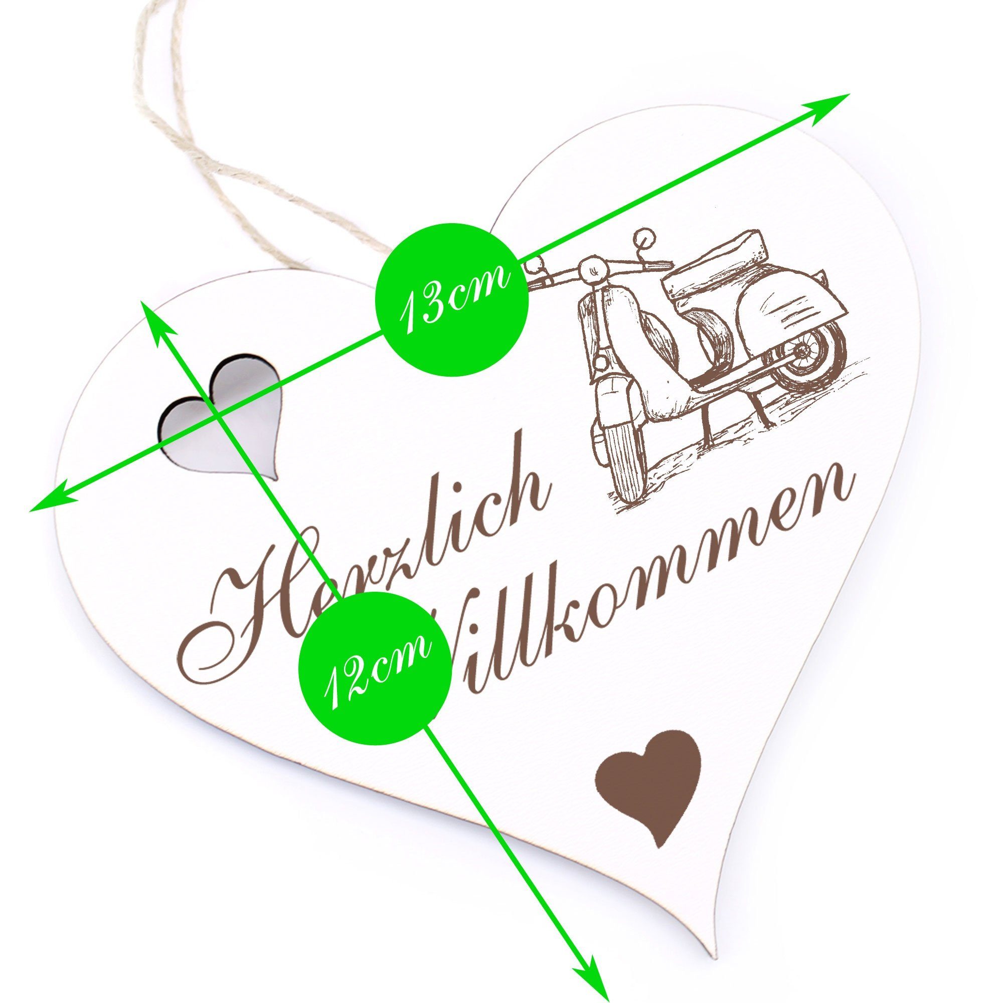 Herzlich - 13x12cm Willkommen Hängedekoration Motorroller Dekolando -
