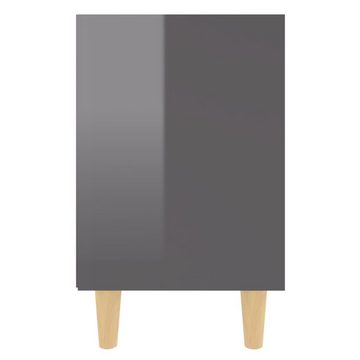 furnicato Nachttisch mit Massivholz-Beinen Hochglanz-Grau 40x30x50 cm