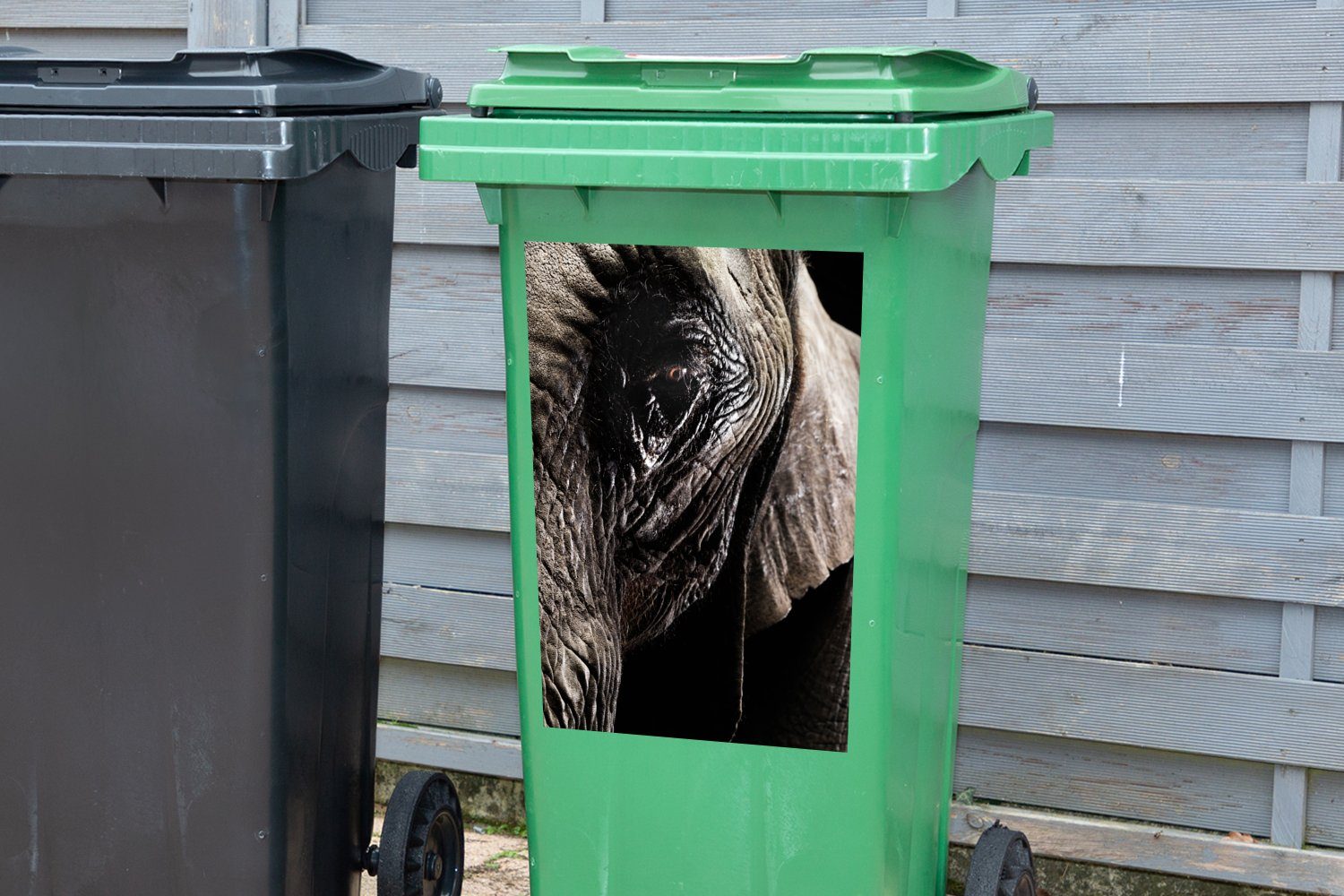 MuchoWow Wandsticker Elefant - Schwarz - Sticker, - Mülleimer-aufkleber, Nahaufnahme (1 Tiere Mülltonne, Container, Abfalbehälter St)