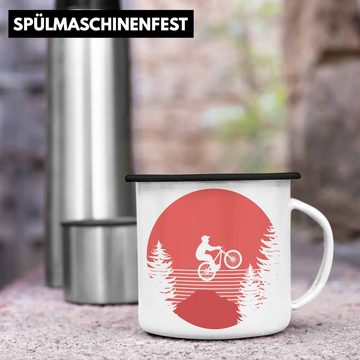 Trendation Thermotasse Trendation - Moutainbike Geschenk Emaille Tasse Mountainbiker Geschenkidee Kinder KaffeeEmaille Tasse Männer Accessories Grafik MTB Herzschlag