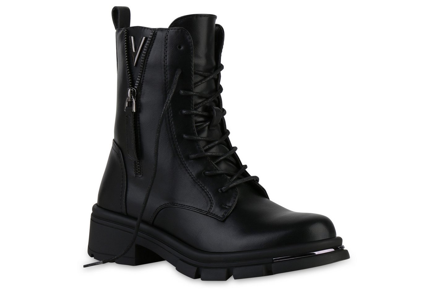 VAN HILL 841392 Schnürstiefelette Damen Leicht Gefüttert Schnürstiefeletten Stiefeletten Lack