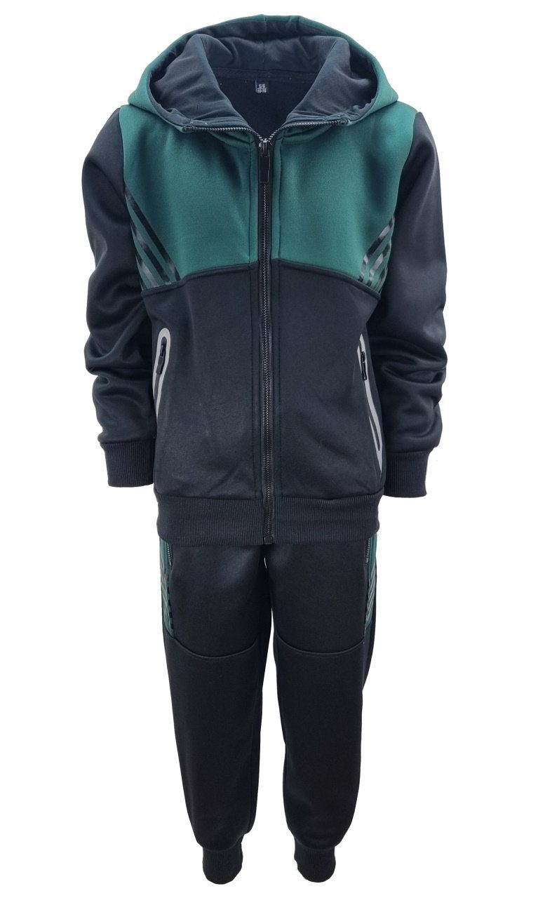 Thermo gefüttert, JF3628 Trainingsanzug Jogginganzug Jungen/Mädchen Boy Fashion Schwarz/Grün Freizeitanzug