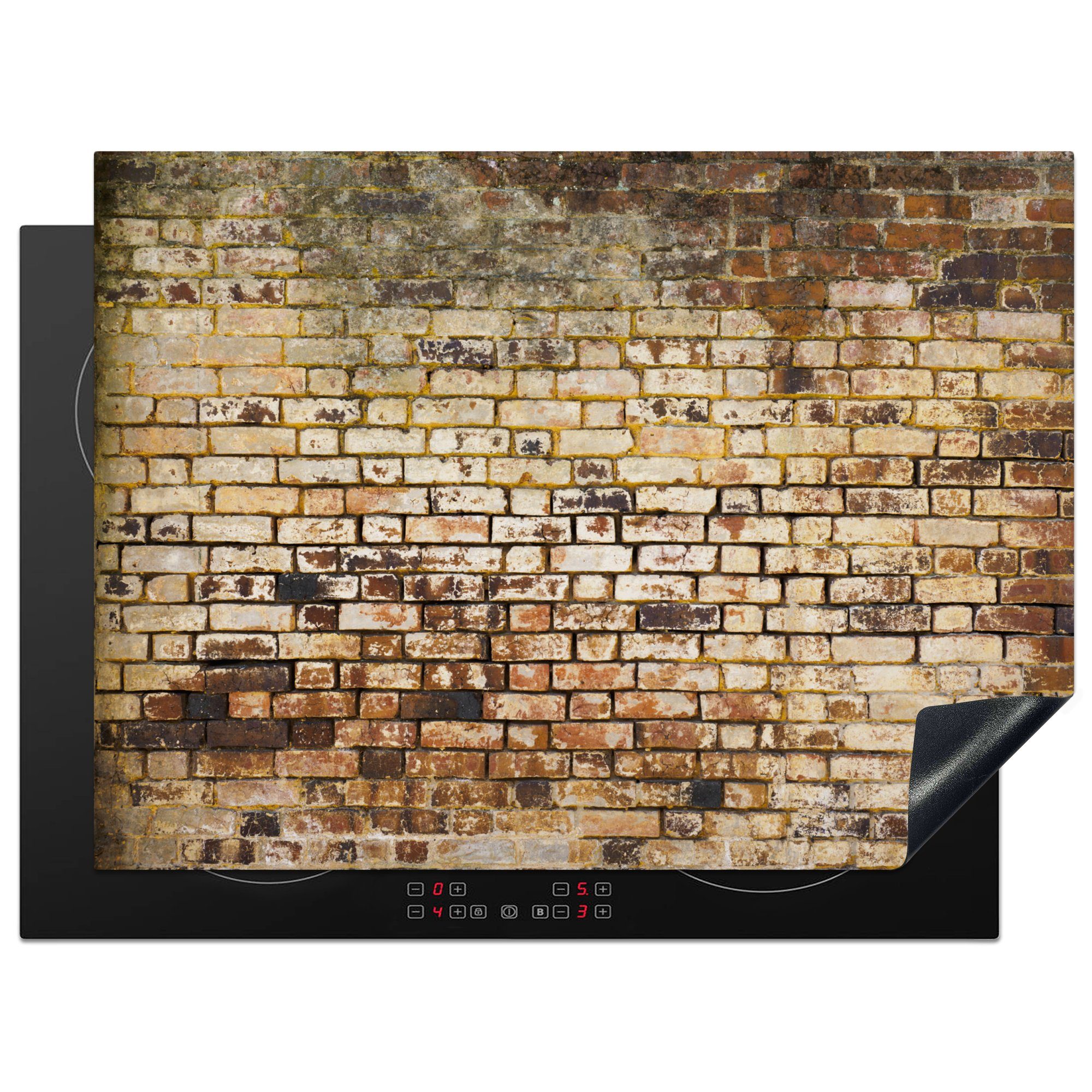 MuchoWow Herdblende-/Abdeckplatte Wand, (1 tlg), Ceranfeldabdeckung küche, 71x52 - Schutz cm, für Vinyl, Backstein die - Induktionskochfeld Abgenutzt