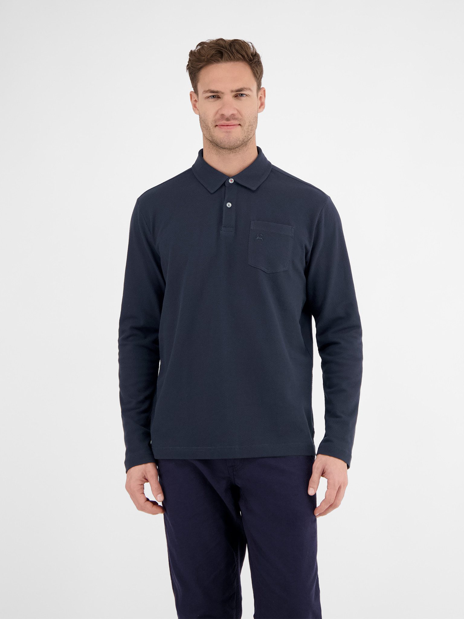 LERROS Langarm-Poloshirt mit Logo Stickerei