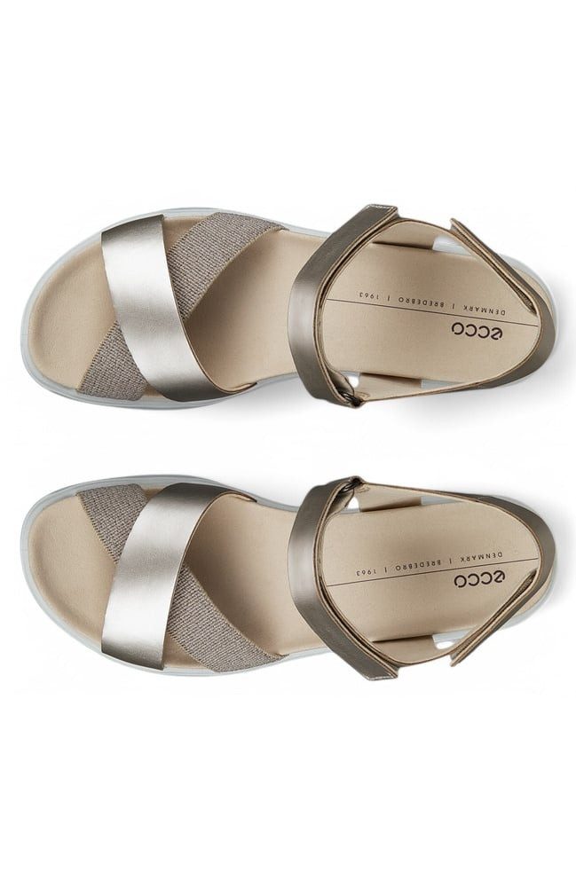 Ecco Flowt (Vollnarb und Nubukleder) gold/weiss Damen Sandale