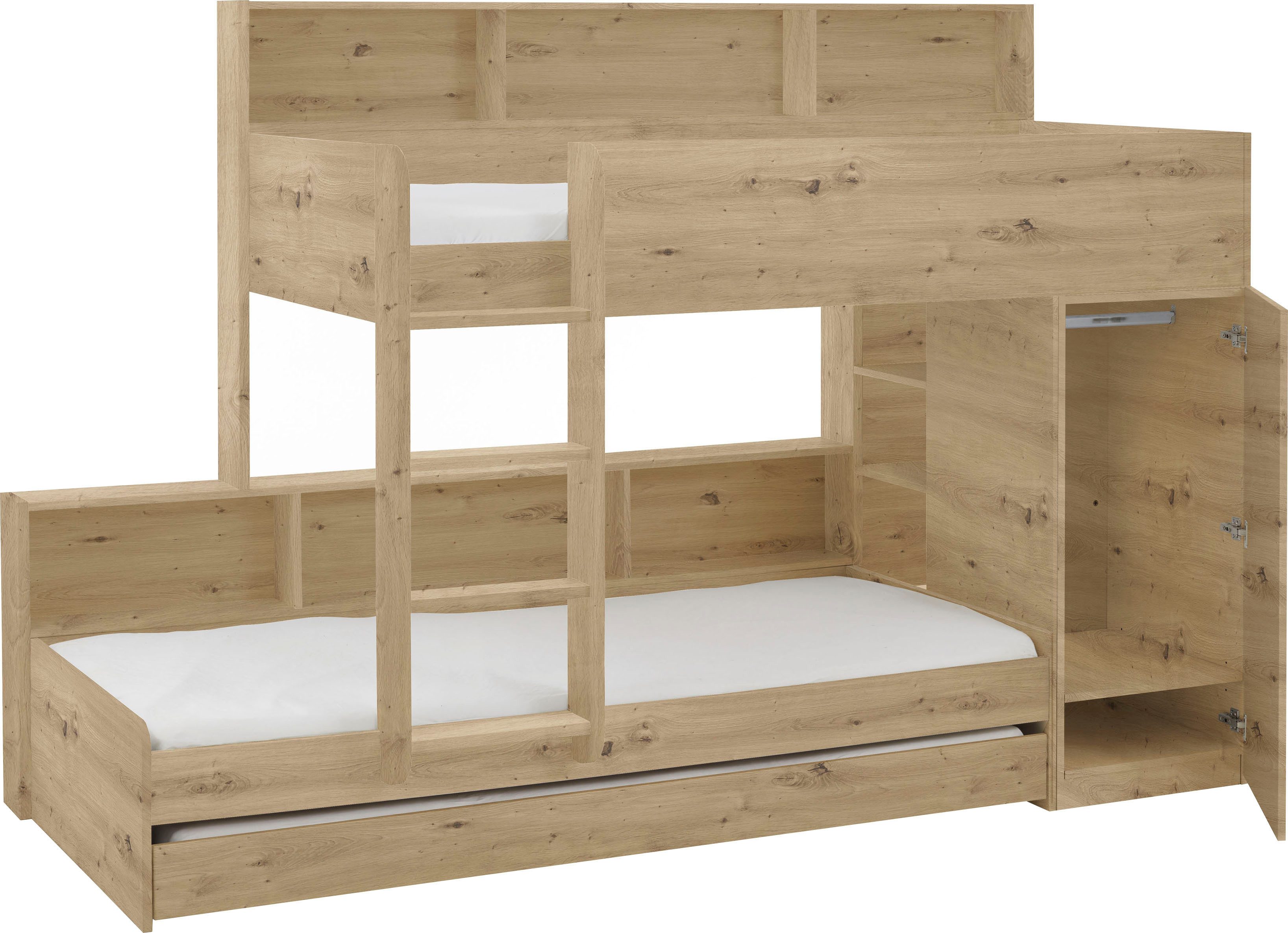 Relita Etagenbett Sina, mit 2 Schlafgelegenheiten, Kleiderschrank und Regalablagen