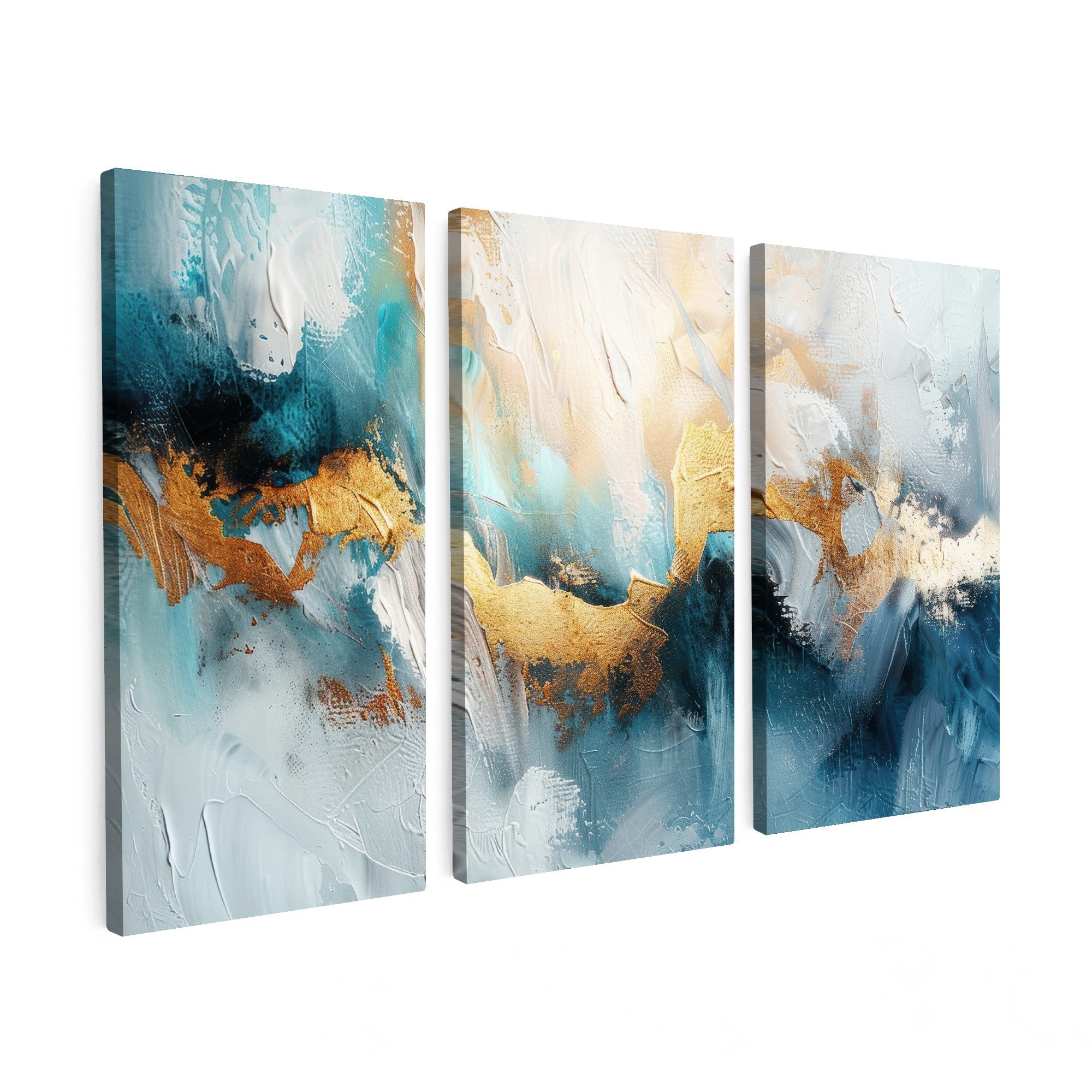 MuchoWow Leinwandbild Blau - Abstrakt - Weiß - Gold - Farbe, Fotodruck (3 S günstig online kaufen