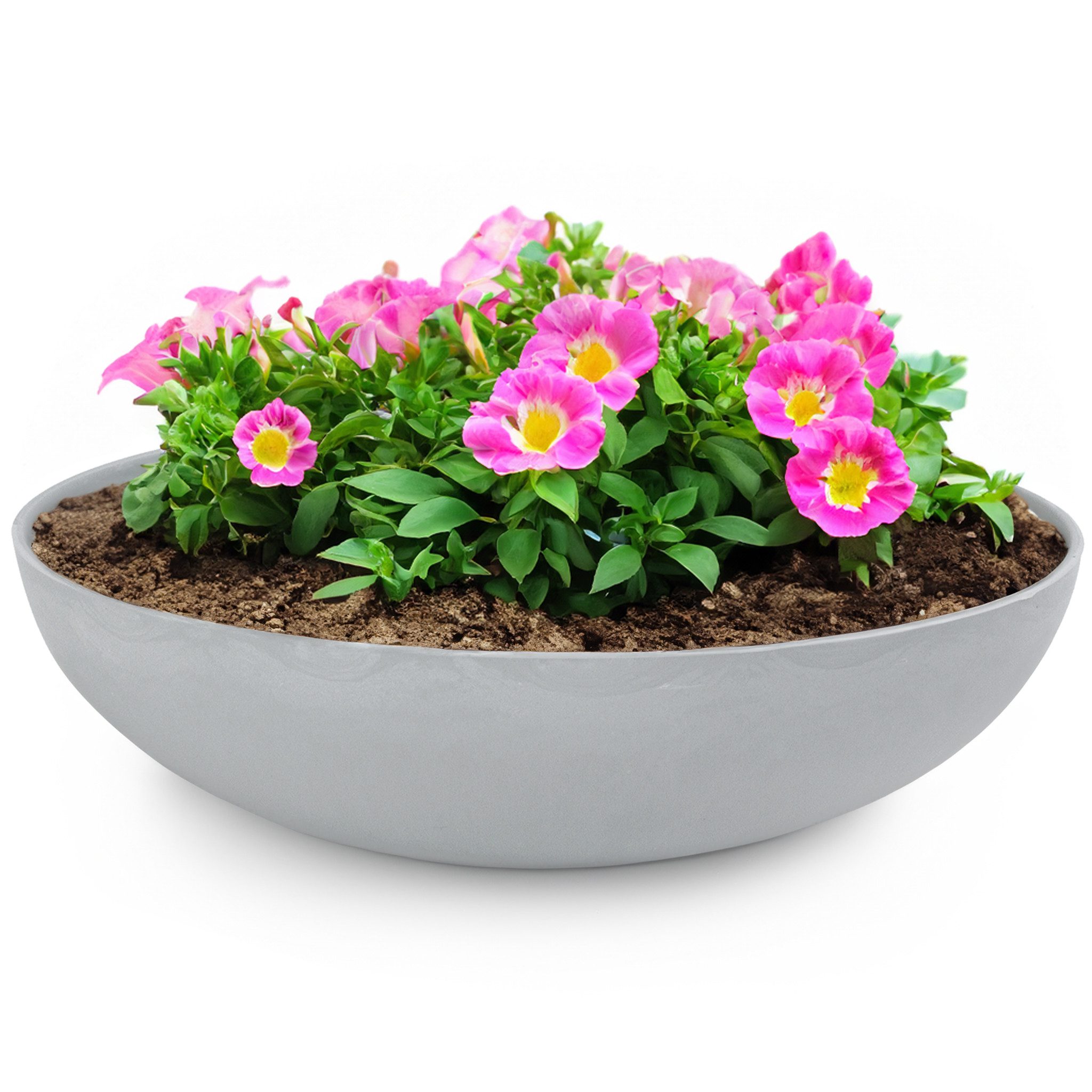 matches21 HOME & HOBBY Blumentopf Runde bauchige 45 cm Pflanzschale für draussen, hell-grau marmoriert (1 St), Wetterfeste Blumen-Schale als moderne Gartendeko Grabschmuck