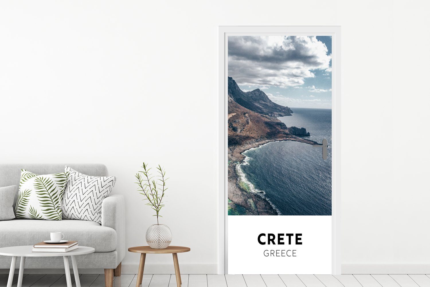 Griechenland Türtapete Tür, MuchoWow Strand, (1 bedruckt, Türaufkleber, Kreta 75x205 cm - für Fototapete Matt, St), -