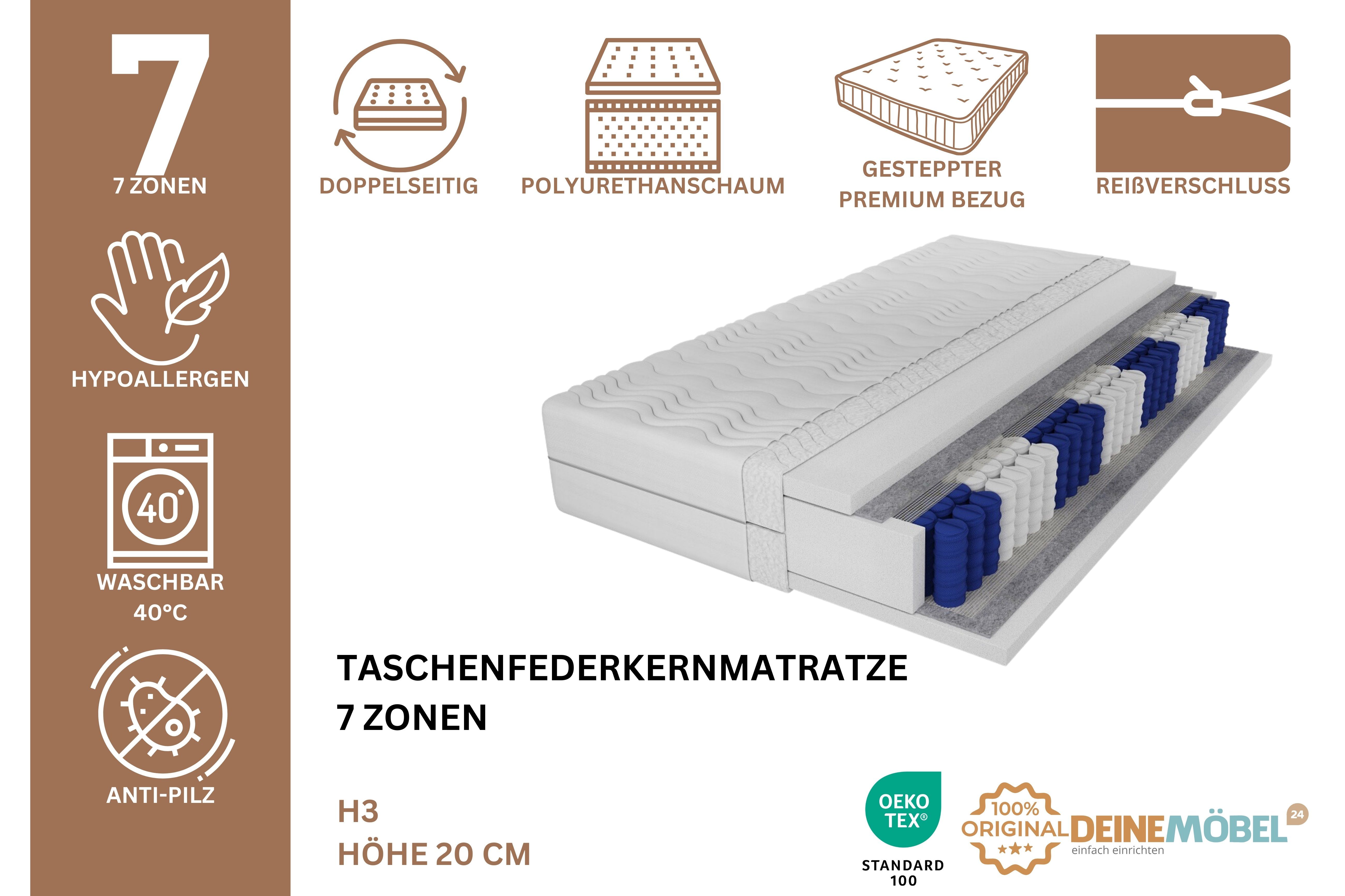 Taschenfederkernmatratze Taschenfederkern-Matratze 7 Zonen 20 cm Härtegrad günstig online kaufen