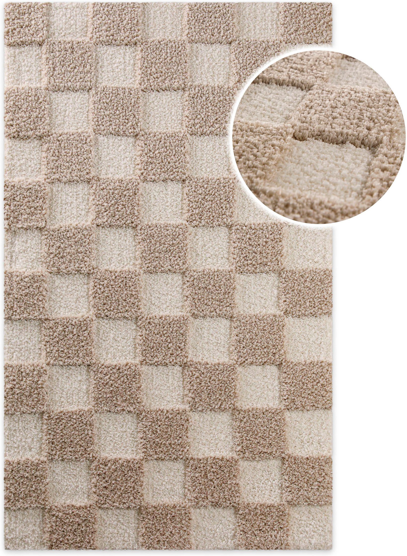 Wecon home Badematte Bobbi, Höhe 25 mm, rutschhemmend beschichtet, schnell trocknend, Polyester, rechteckig, Badteppich, Schachbrett-Design, weich, rutschhemmend, waschbar