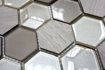 Mosani Mosaikfliesen Glasmosaik Naturstein Mosaik hellgrau matt / 10 Matten