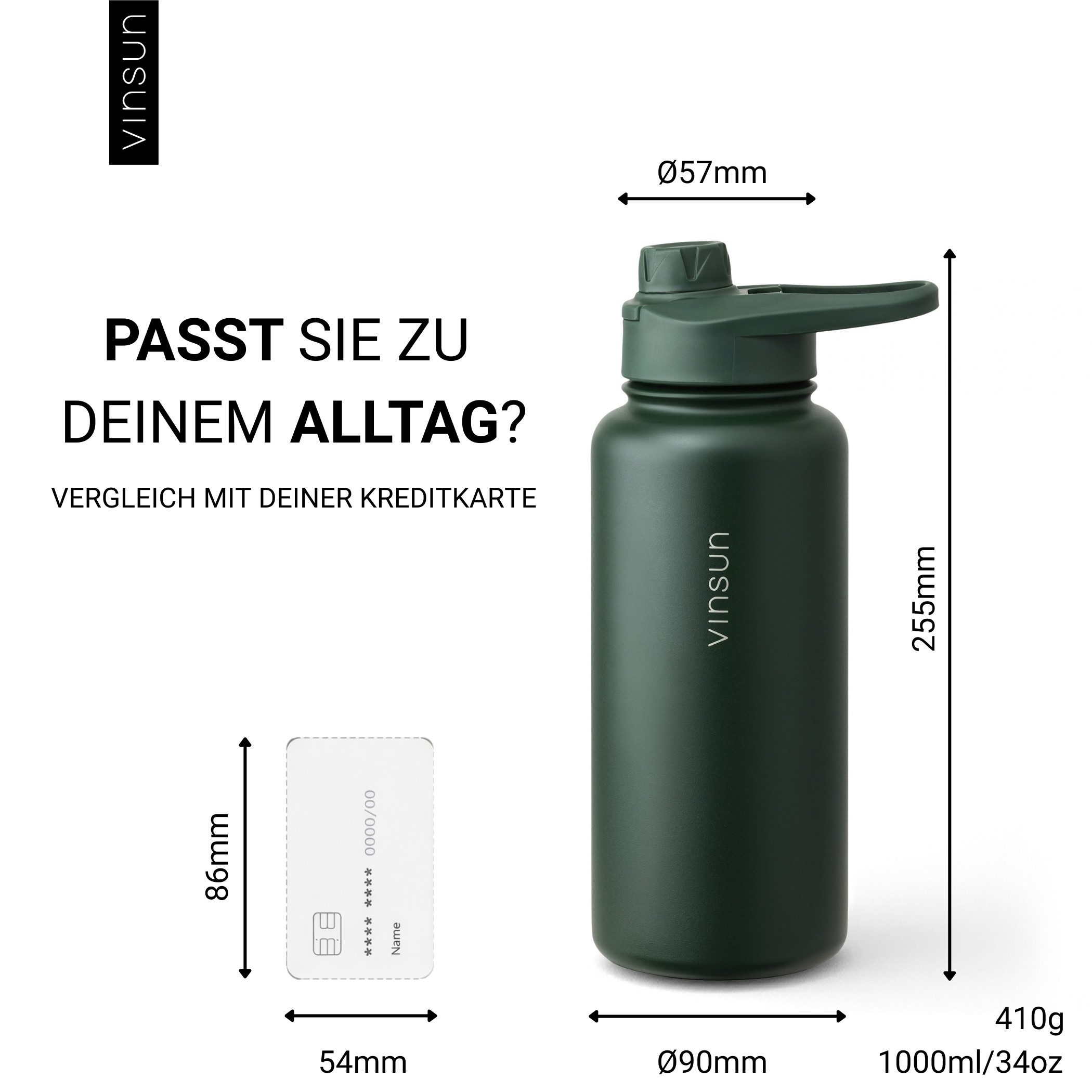 Vinsun Isolierflasche Edelstahl Trinkflasche 1L Strohhalm - 2 Deckel Thermoflasche BPA frei, Doppelwandig isoliert, auslaufsicher, bruchsicher, Geruchsneutral – Bild 5 von 5