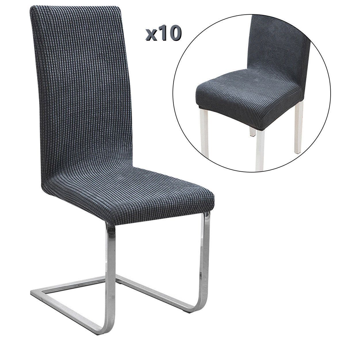 Stuhlhusse Stretch Stuhlbezug 10er Set Stuhlhussen Waschbar elastische, MOOHO dunkelgrau