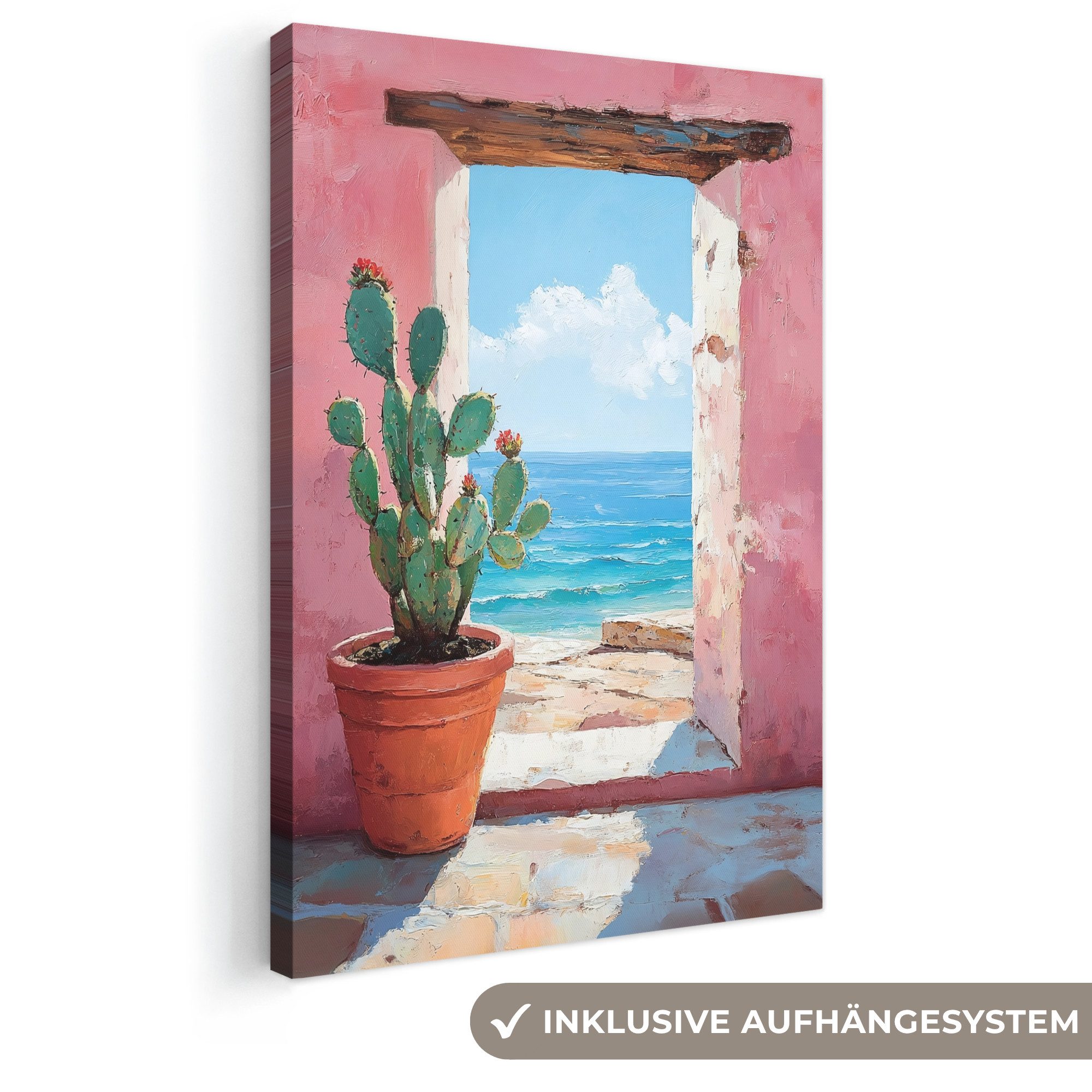 OneMillionCanvasses® Leinwandbild Meer - Rosa - Kaktus, Fotodruck (1 St), Leinwand Canvas Wandbild, Wanddekoration 20x30 cm