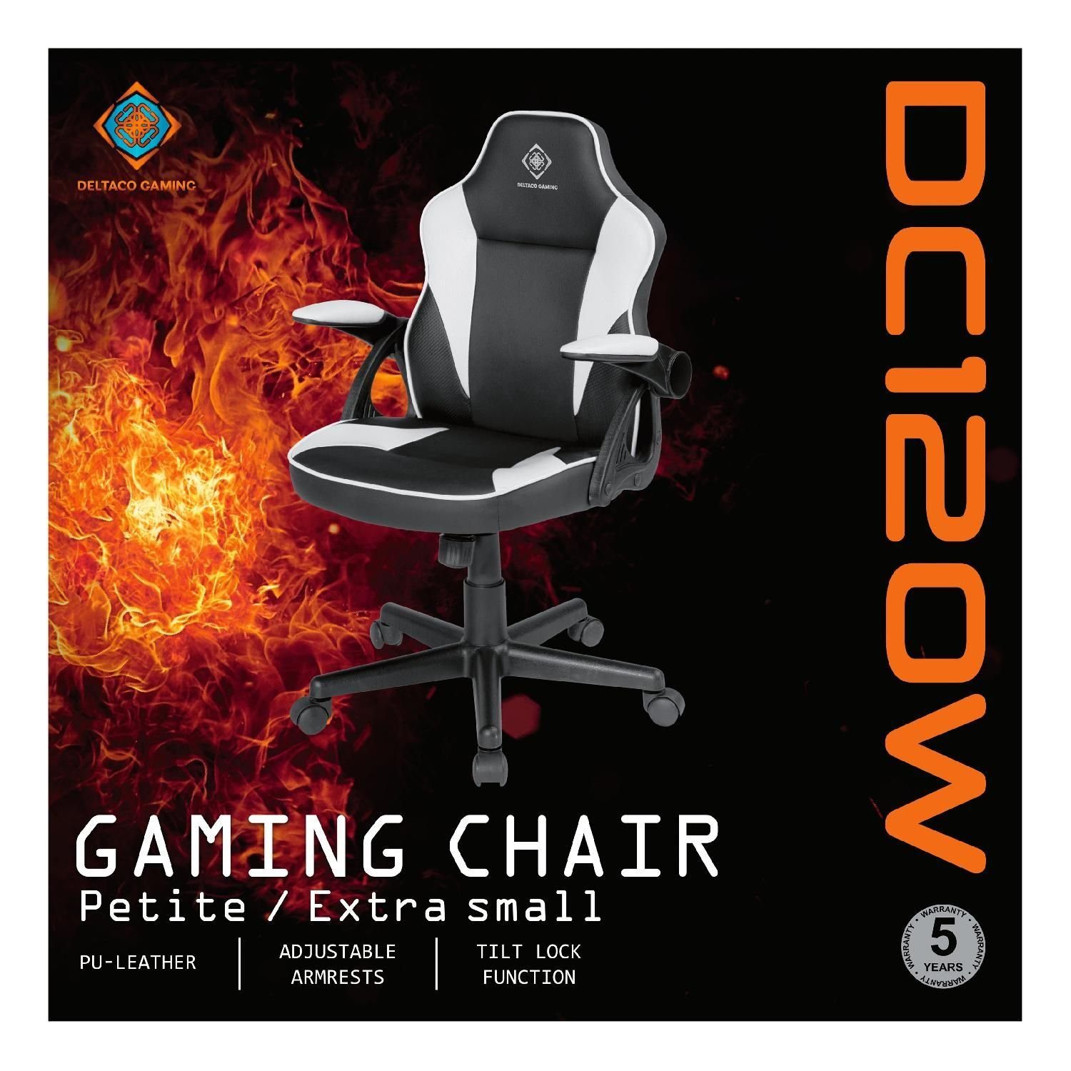 für Bürostuhl cm bis Personen Gaming-Stuhl Stuhl höhenverstellbar für Kunstleder, klein, Kinder, DELTACO schwarz/weiß 150 "Junior" Gaming DC120