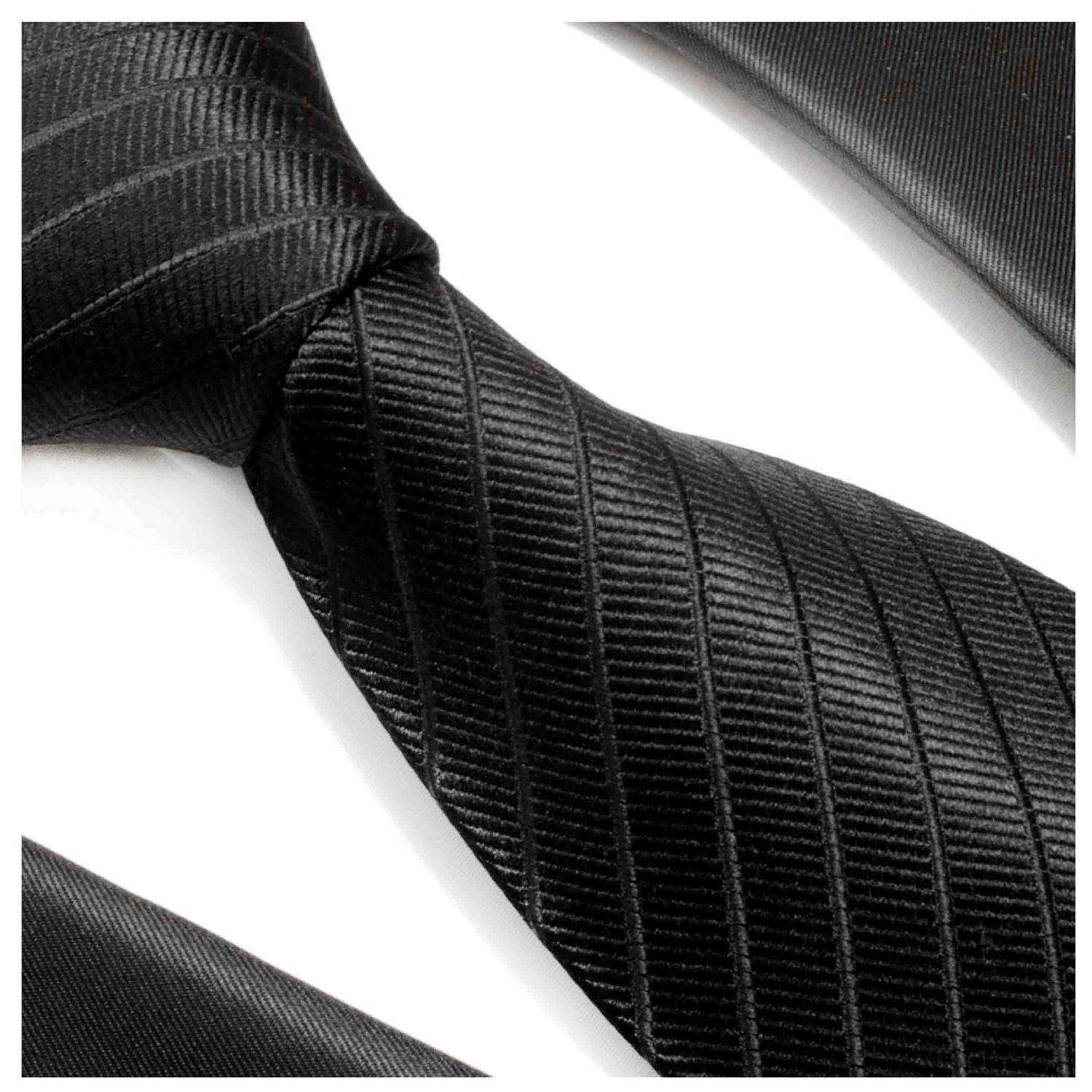Krawatte Seidenkrawatte Herren 100% Schlips 475 Designer schwarz uni modern Seide Malone (8cm), Paul Breit gestreift