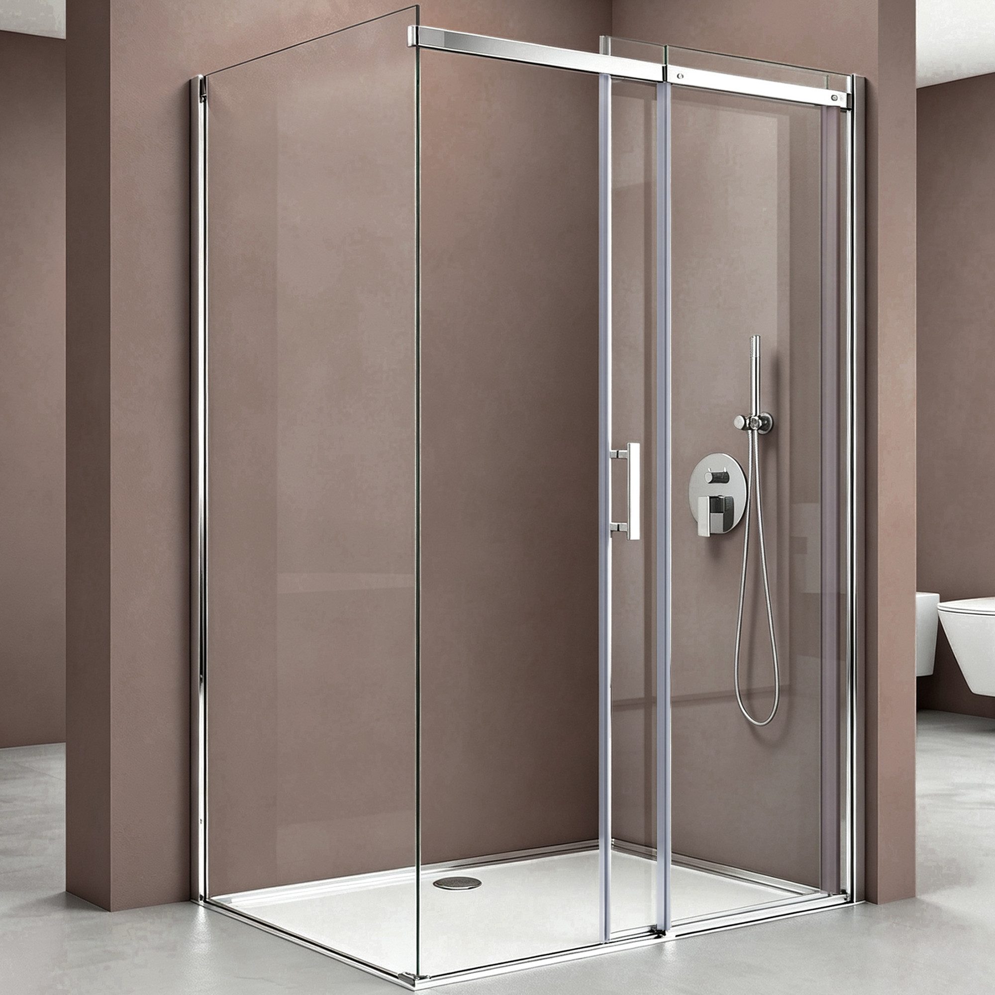 doporro Eckdusche Duschkabine Duschabtrennung 8mm ESG mit Nano-Beschichtung H:195cm R18, BxT: 100x70 cm, Einscheibensicherheitsglas, ohne oder mit duschtasse