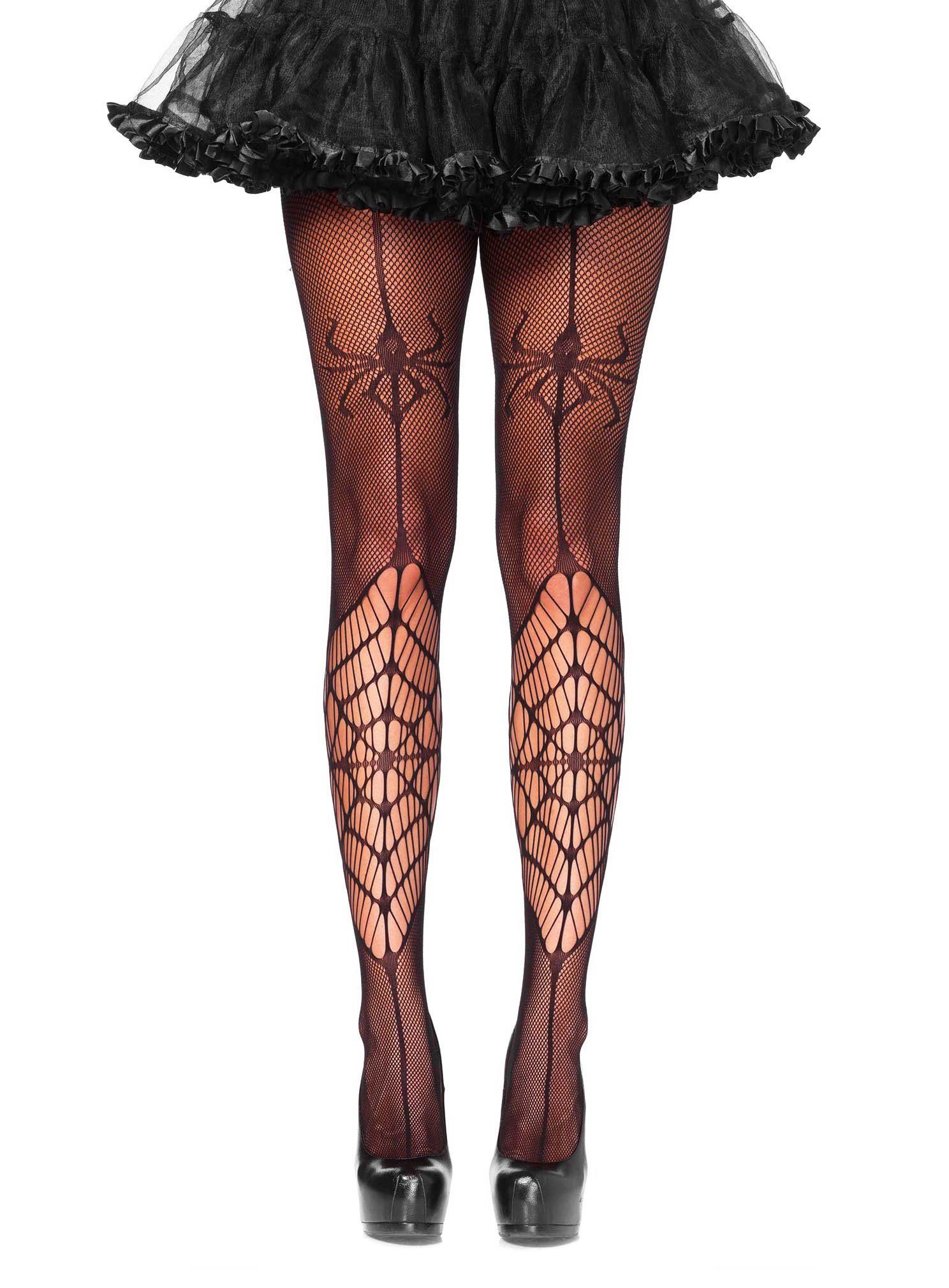 Leg Avenue Strumpfhose Netzstrumpfhose mit Spinnennetz Strumpfhose im Spider-Look für Gothic-Ladies