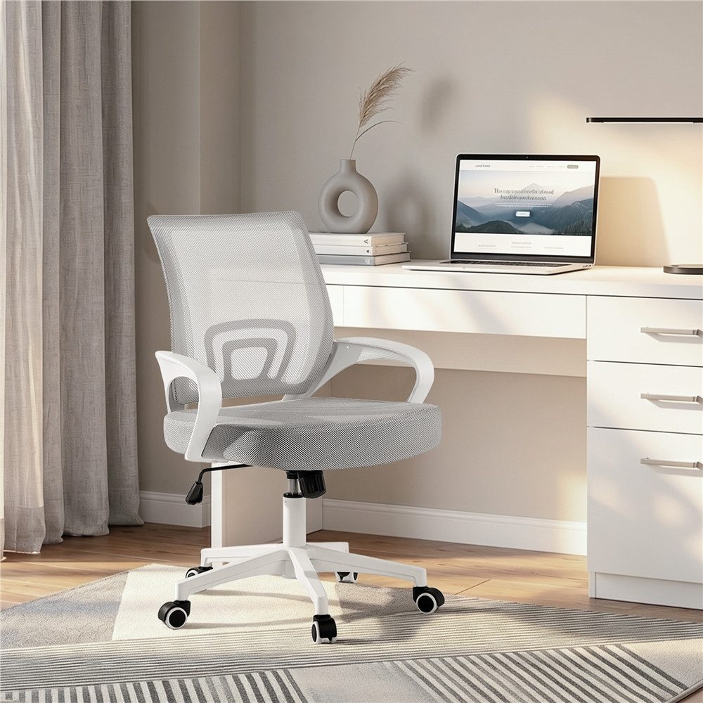 Yaheetech Bürostuhl Höhenverstellbarer Drehstuhl mit Schaukelfunktion, ergonomischer Schreibtischstuhl Arbeitsstuhl mit Netzrückenlehne – Bild 2 von 5