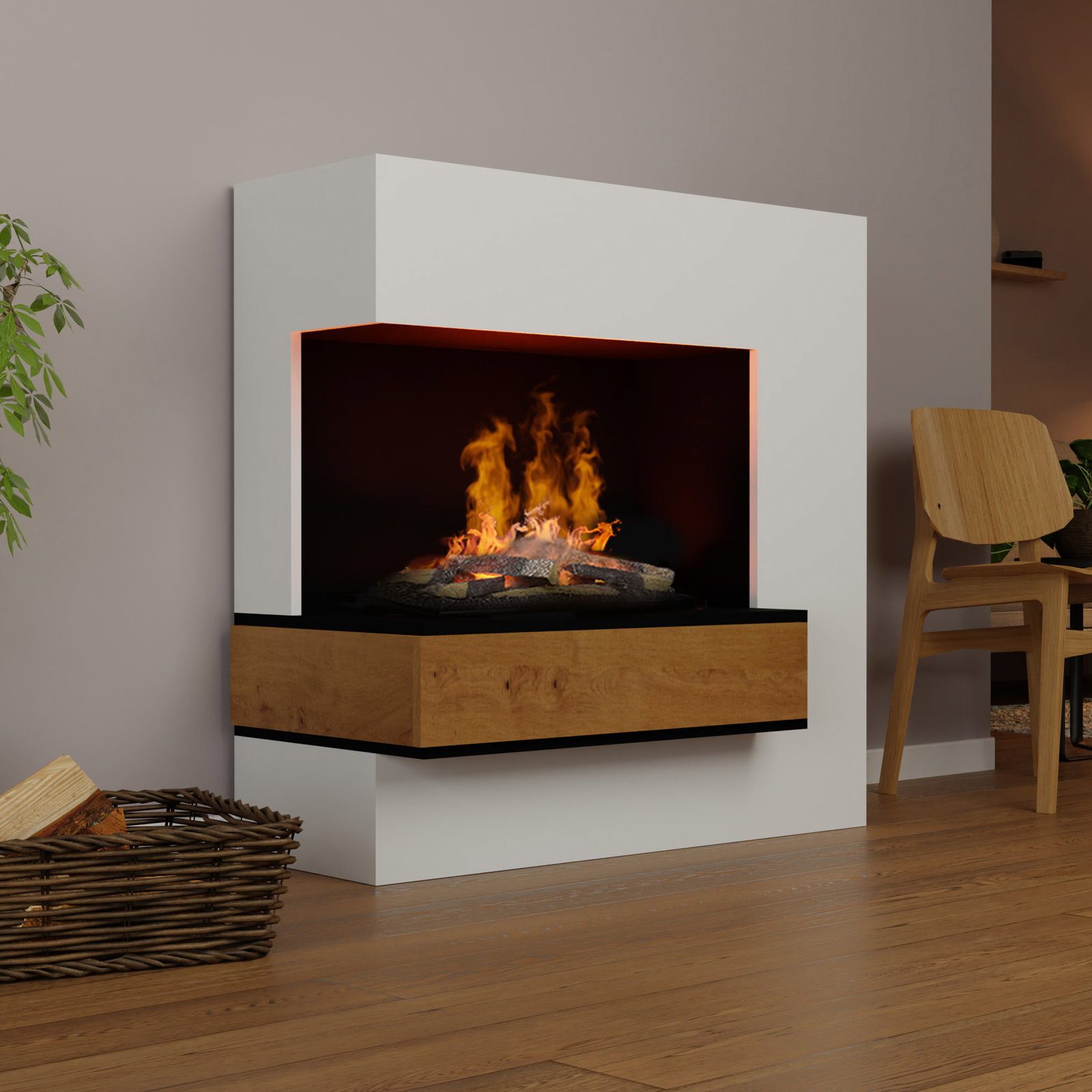 GLOW FIRE Elektrokamin Planck Hoch Wasserdampf Kamin, Standkamin, Elektrischer Kamin, Wasserdampfkamin mit 3D Feuer und Knisterfunktion