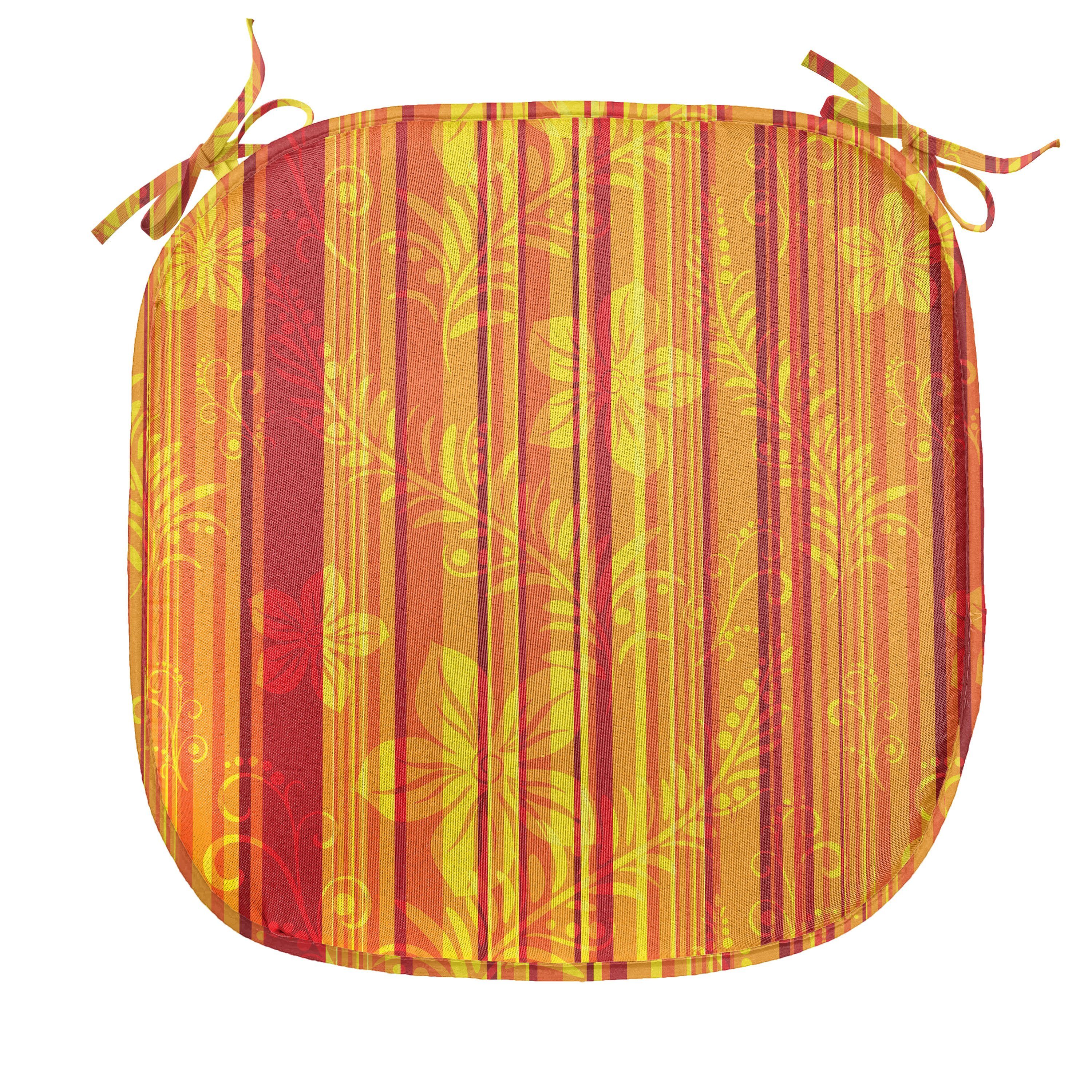 Abakuhaus Stuhlkissen Dekoratives wasserfestes Vertikale Riemen Kissen Streifen für Orange mit Küchensitze, Floral