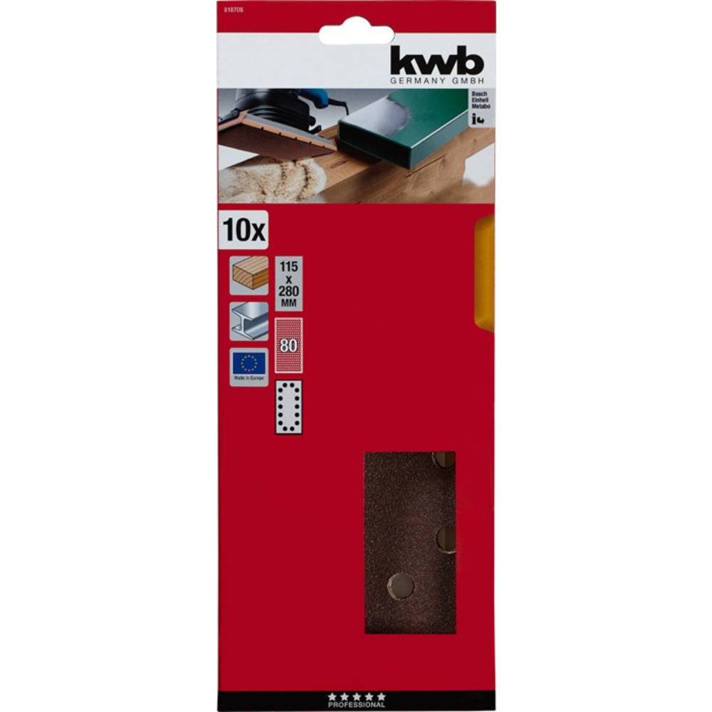kwb Schleifpapier Schleifstreifen, HOLZ & 280 Korund, 115 x METALL