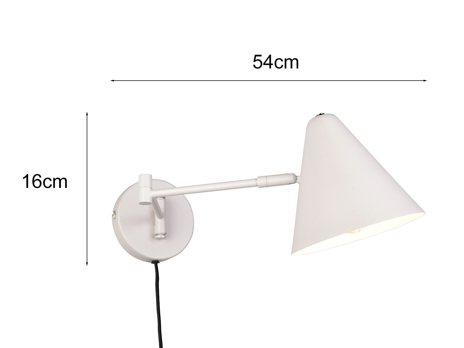 TRIO Leuchten LED Wandleuchte mit Schalter, Stecker & Kabel, Höhe 16cm, dimmbar, LED wechselbar, Warmweiß, Schwenkarm Ausladung max. 54cm, Wandlampe, Leselampe inkl. E14 LED