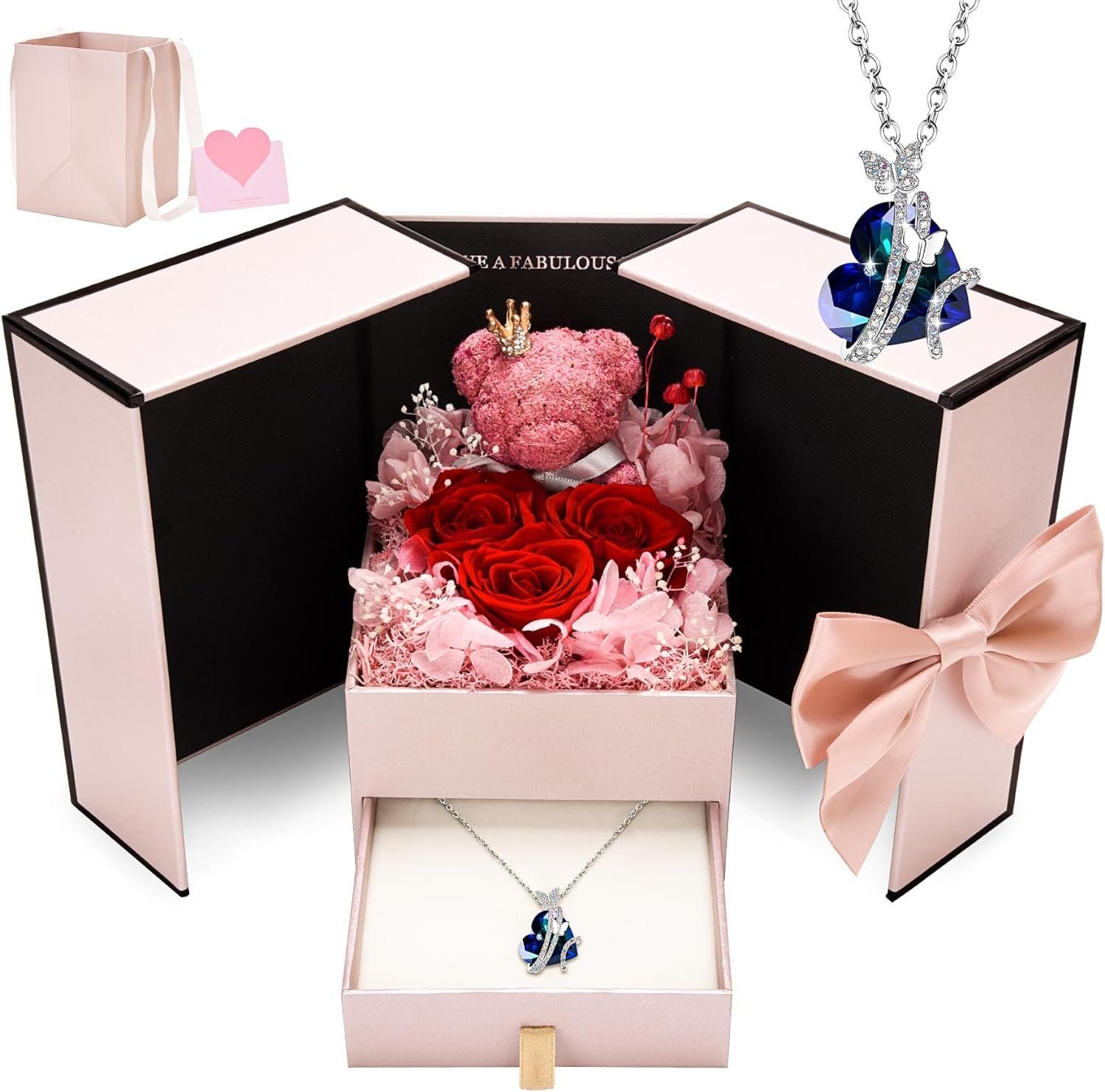 Kunstblume Collier Ewige echte Rose mit I Love You Halskette, Coonoor günstig online kaufen