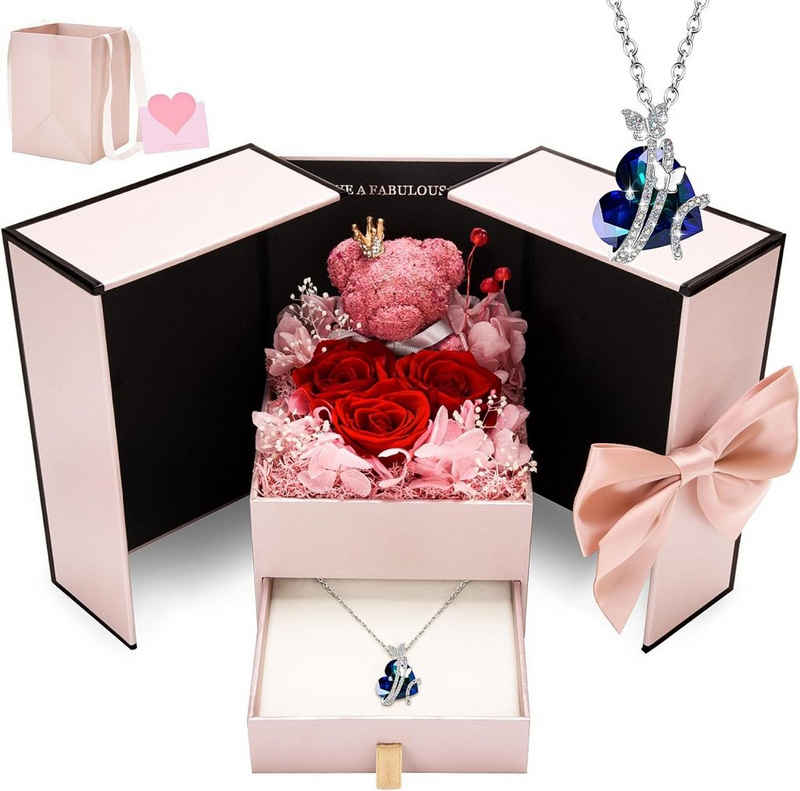 Kunstblume Collier Ewige echte Rose mit I Love You Halskette, Coonoor