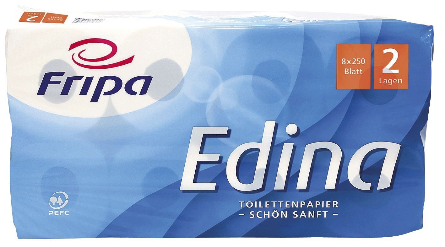 Fripa Туалетная бумага Туалетная бумага Edina - 2-lagig geprägt hochweiß 8 Rollen à 250 Blatt