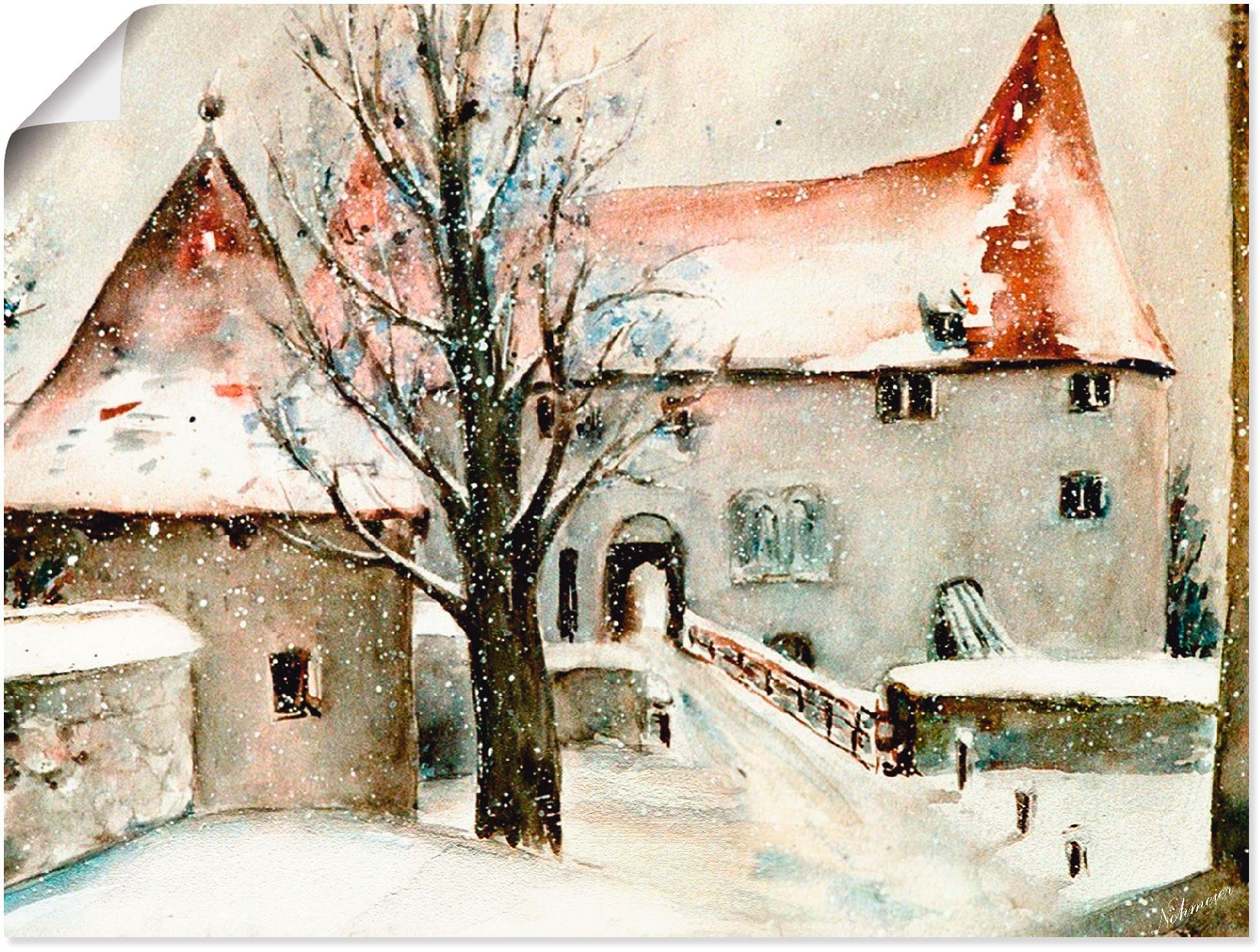 Artland Wandbild Winter auf der Burg, Gebäude (1 St), als Leinwandbild, Wandaufkleber oder Poster in versch. Größen