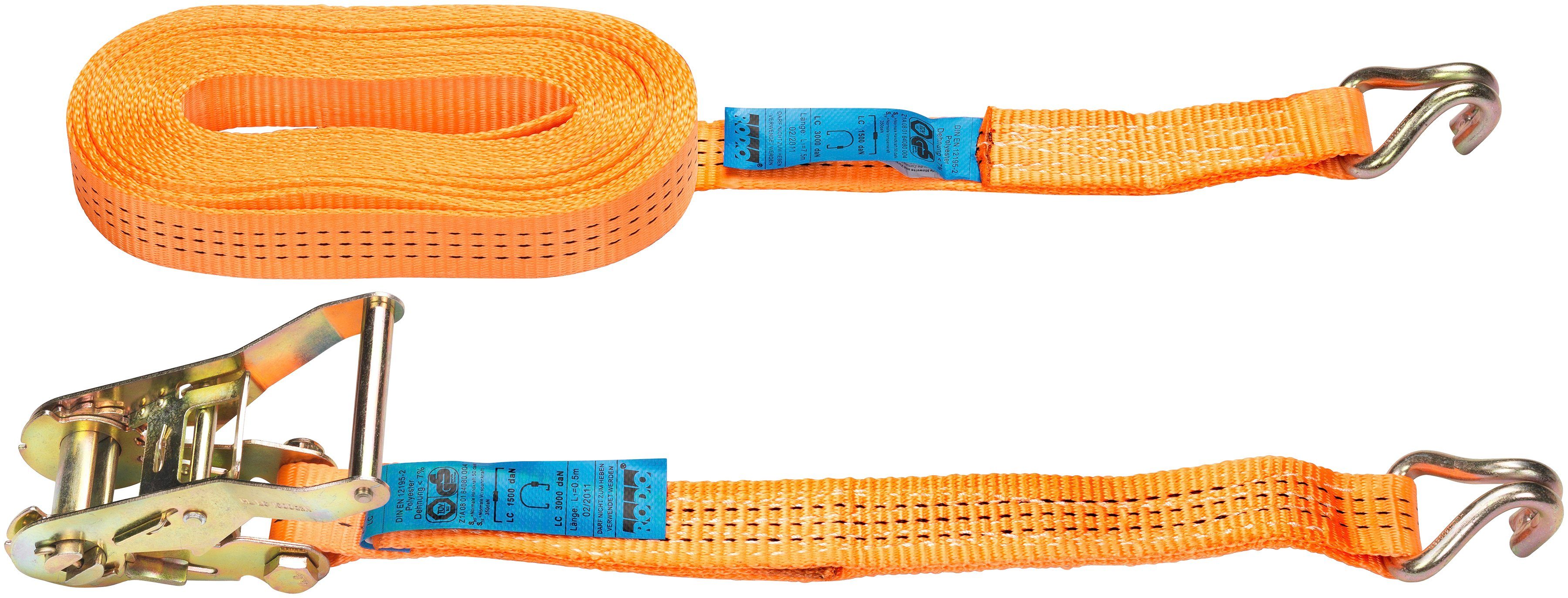 Connex Zurrgurt Zweiteilig - 3000 kg maximale Belastbarkeit Spannratsche & Spitzhaken - Aus Polyester