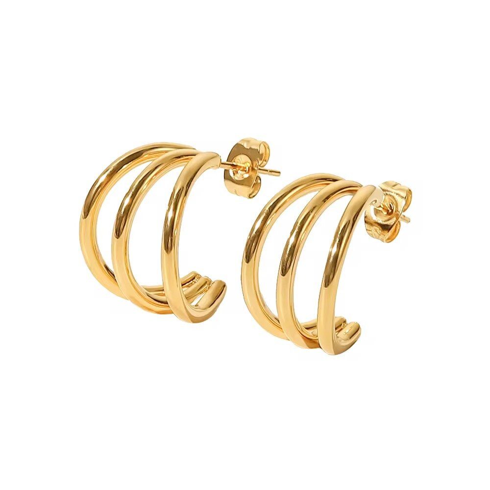 Paar Creolen Damen Double-Creolen Ohrringe aus Edelstahl 18K Gold wasserfest