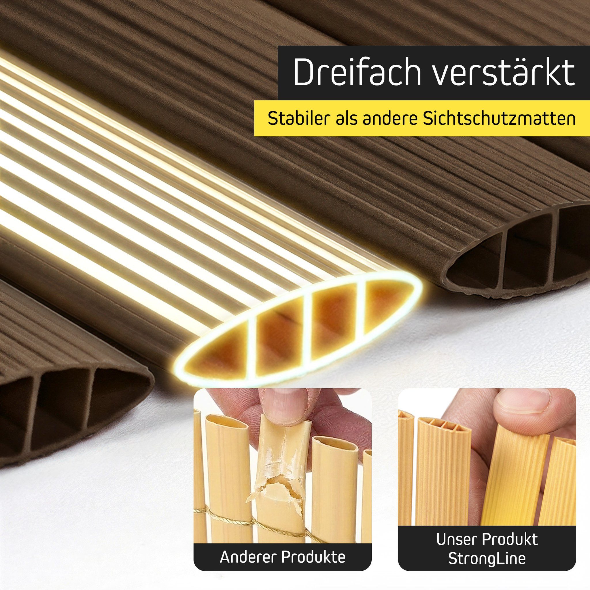 paramondo Sichtschutzzaunmatten PVC Sichtschutzmatte StrongLine, 60 x 300 cm, braun, (1-St), langlebig, witterungsbeständig, pflegeleicht