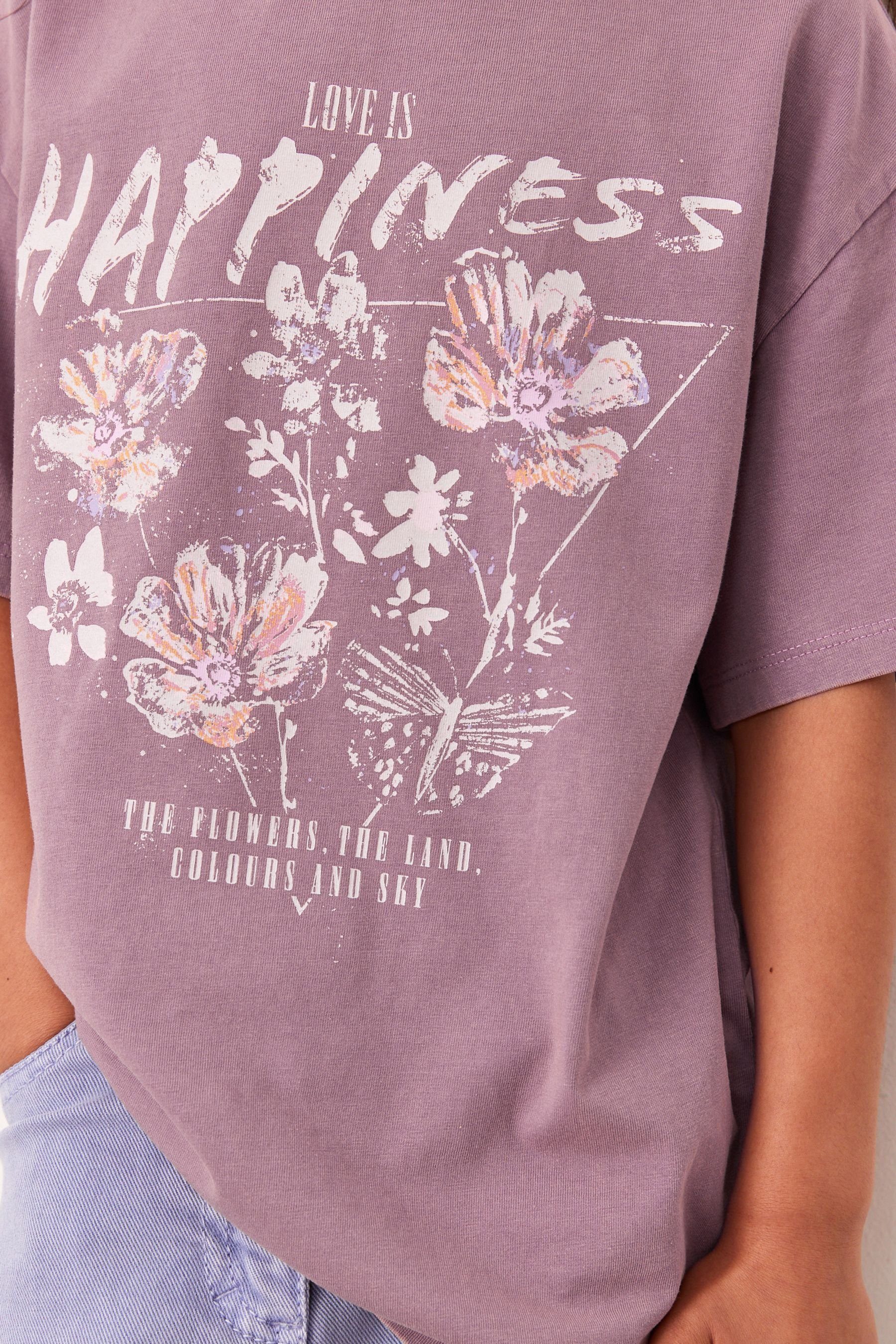 Floral T-Shirt Next Grafik mit in Acid-Waschung (1-tlg) Pink T-Shirt