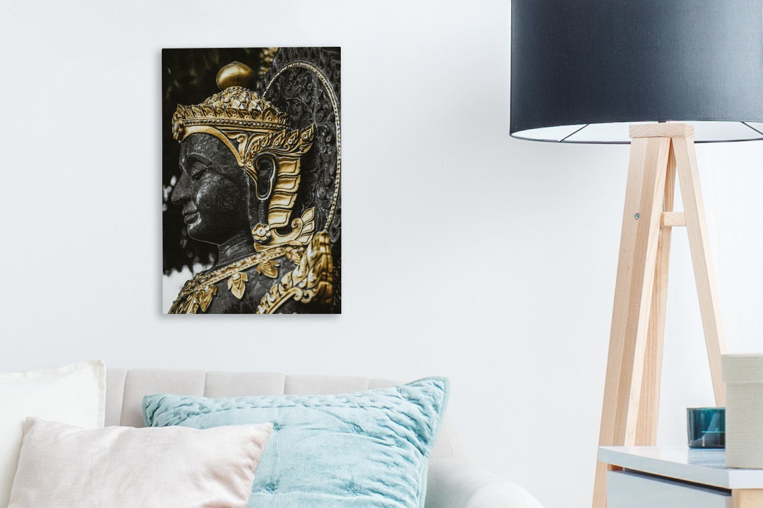 Gemälde, Leinwandbild Buddha 20x30 bespannt Leinwandbild Zackenaufhänger, fertig (1 - inkl. OneMillionCanvasses® Gesicht St), - Gold, cm