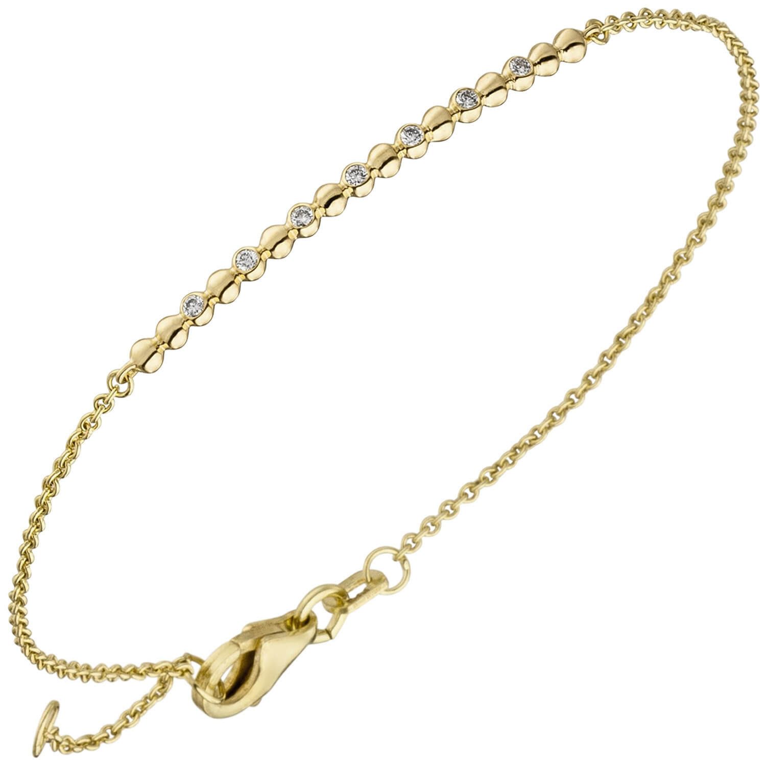 Schmuck Krone Goldarmband Armband mit 7 Brillanten 0,06 Ct. 585 Gelbgold, 17,5cm, Gold 585