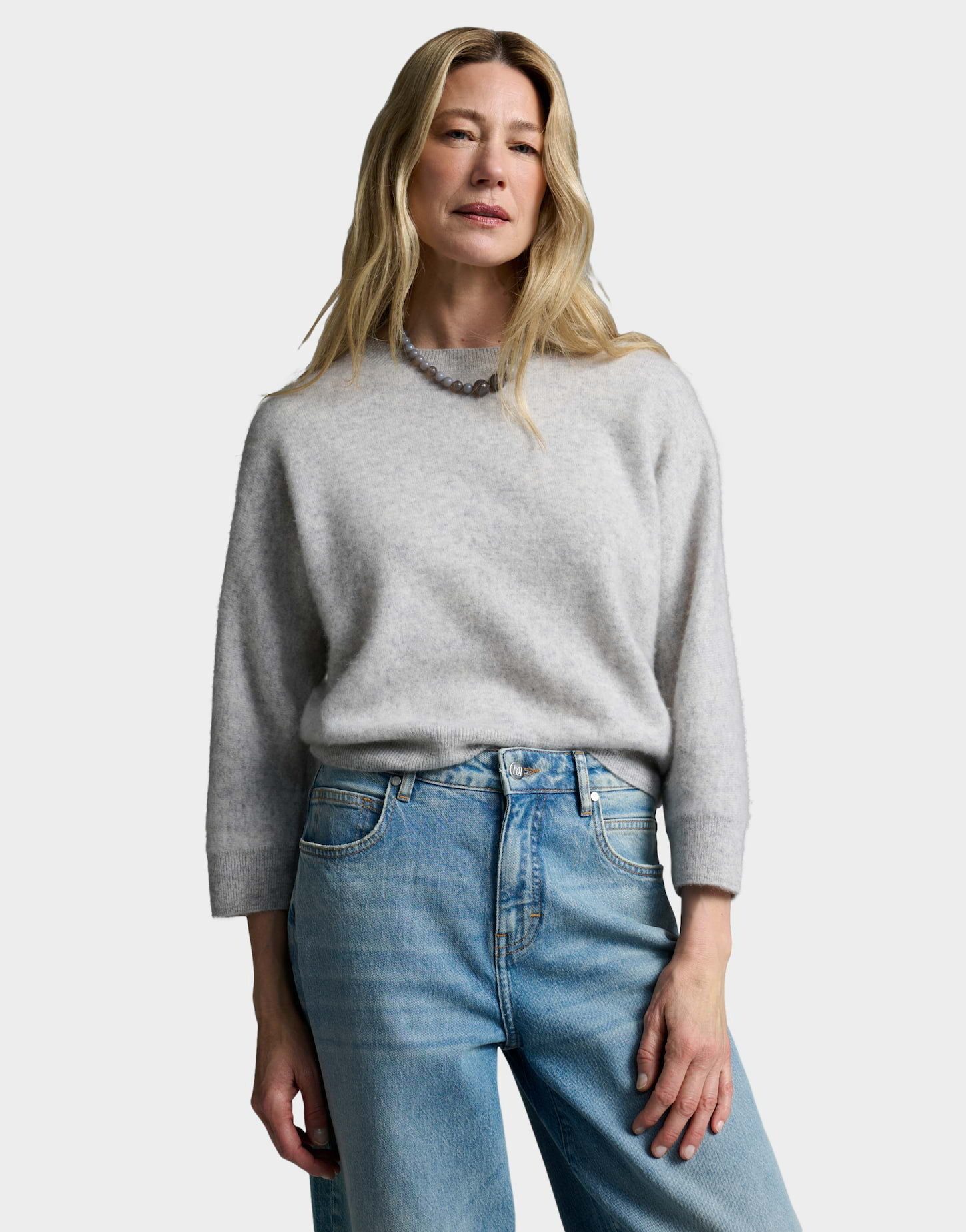 someday Kaschmirpullover Twilla aus weichem Strick Verkürzte Silhouette mit 3/4-Fledermausärmeln und Rundhals