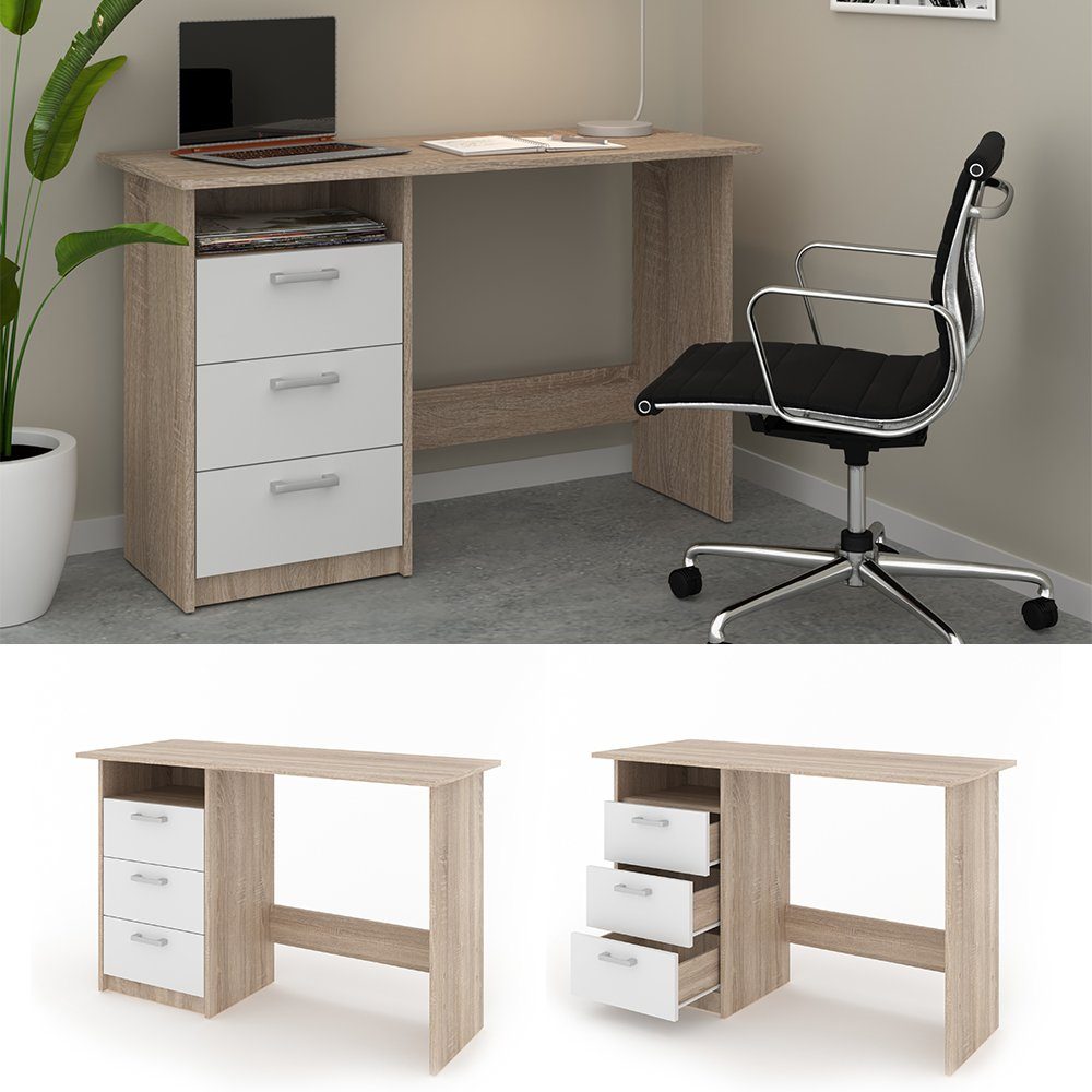Vicco Schreibtisch Meiko, Weiß/Sonoma, 120 x günstig online kaufen