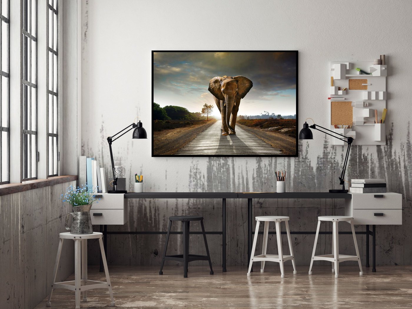 Spiegelprofi GmbH Bild mit Rahmen »Street elephant«, (1 Stück), hochwertiger Kunstdruck, Rahmen schwarz-HomeTrends