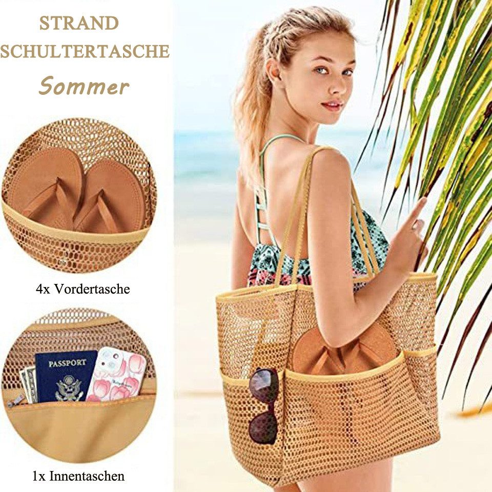 Coonoor Strandtasche Damen Duschtasche Familie, Multifunktionale Strandtasche aus Mesh, Faltbar, Tragbar, Leicht, Shopper für Frauen