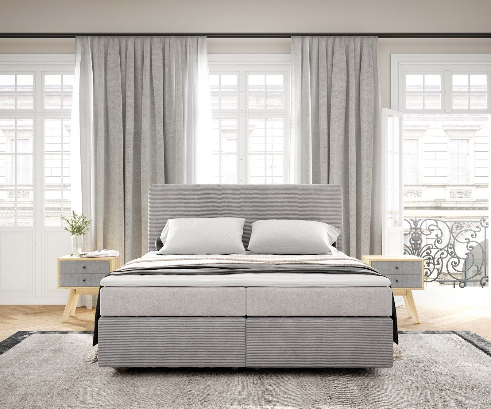 DELIFE Boxspringbett Dream-Well, Cord Silbergrau 160x200 günstig online kaufen