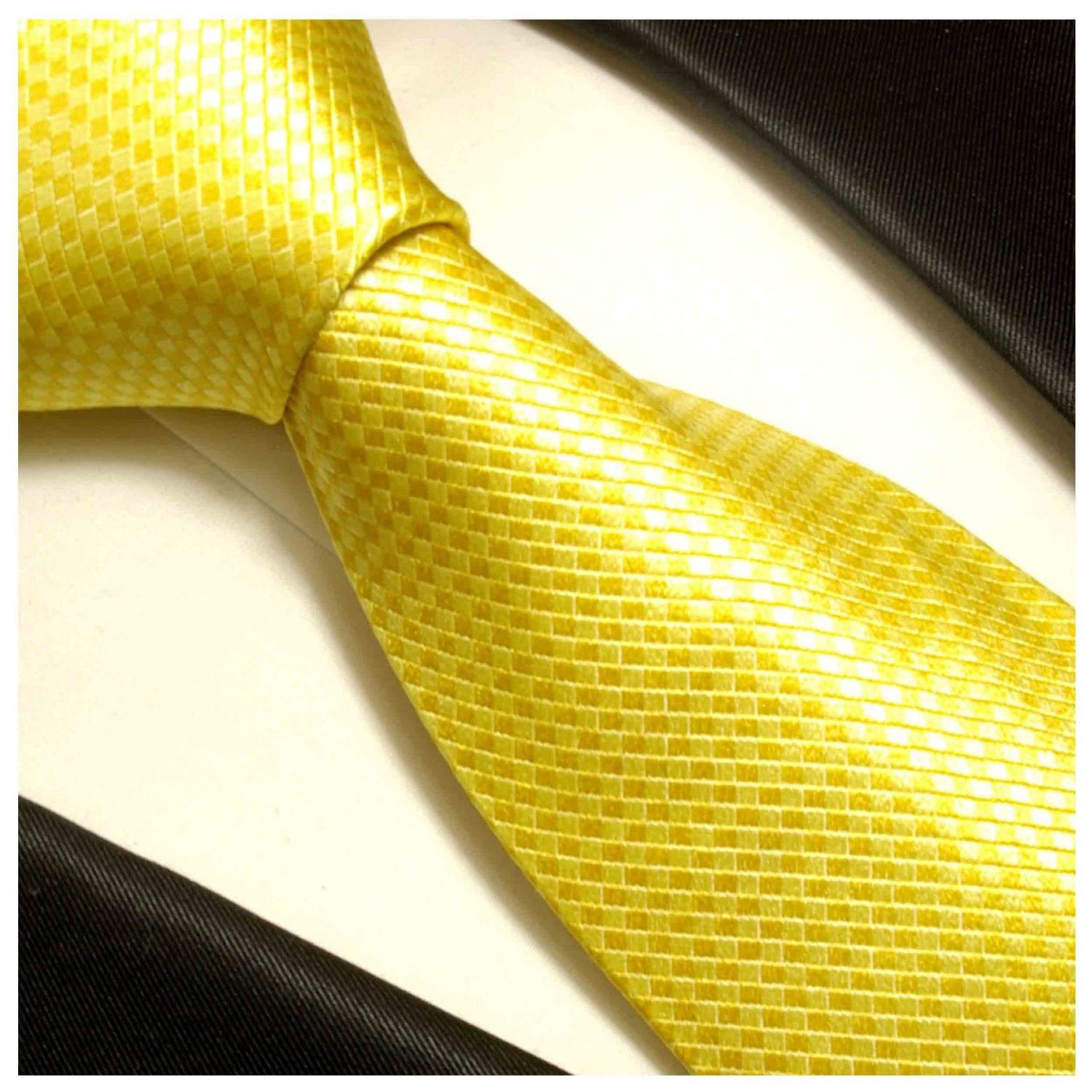 (6cm), uni Krawatte 100% Designer Paul 506 einfarbig Seidenkrawatte Herren Schlips Malone Schmal modern gelb Seide