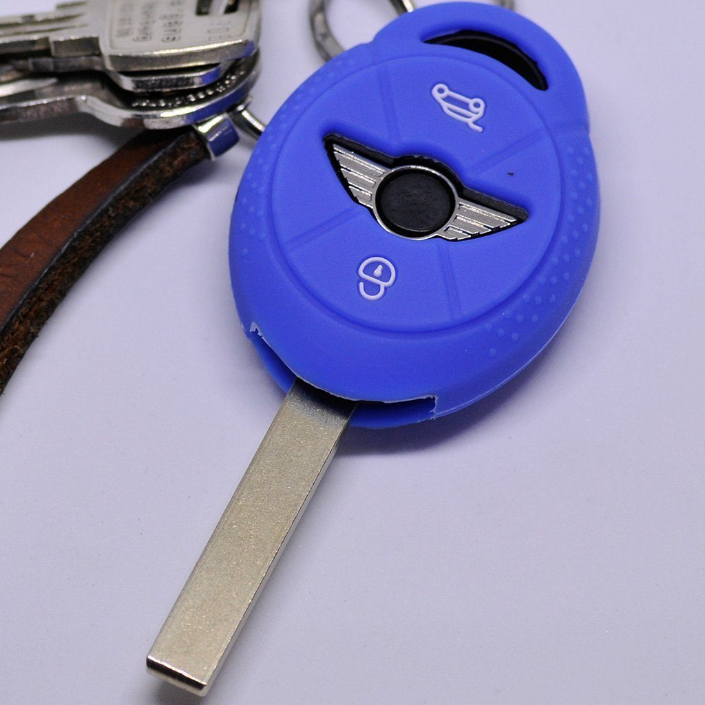 mt-key Schlüsseltasche Autoschlüssel Softcase Silikon Schutzhülle Blau, für Mini ONE Cooper Cabrio Clubman 3 Tasten Funk Fernbedienung