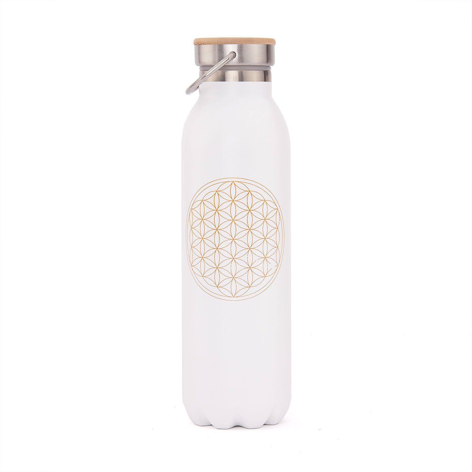 Isolierflasche Isolier-Trinkflasche 600 ml, Edelstahl Blume des Lebens, matt-weiß