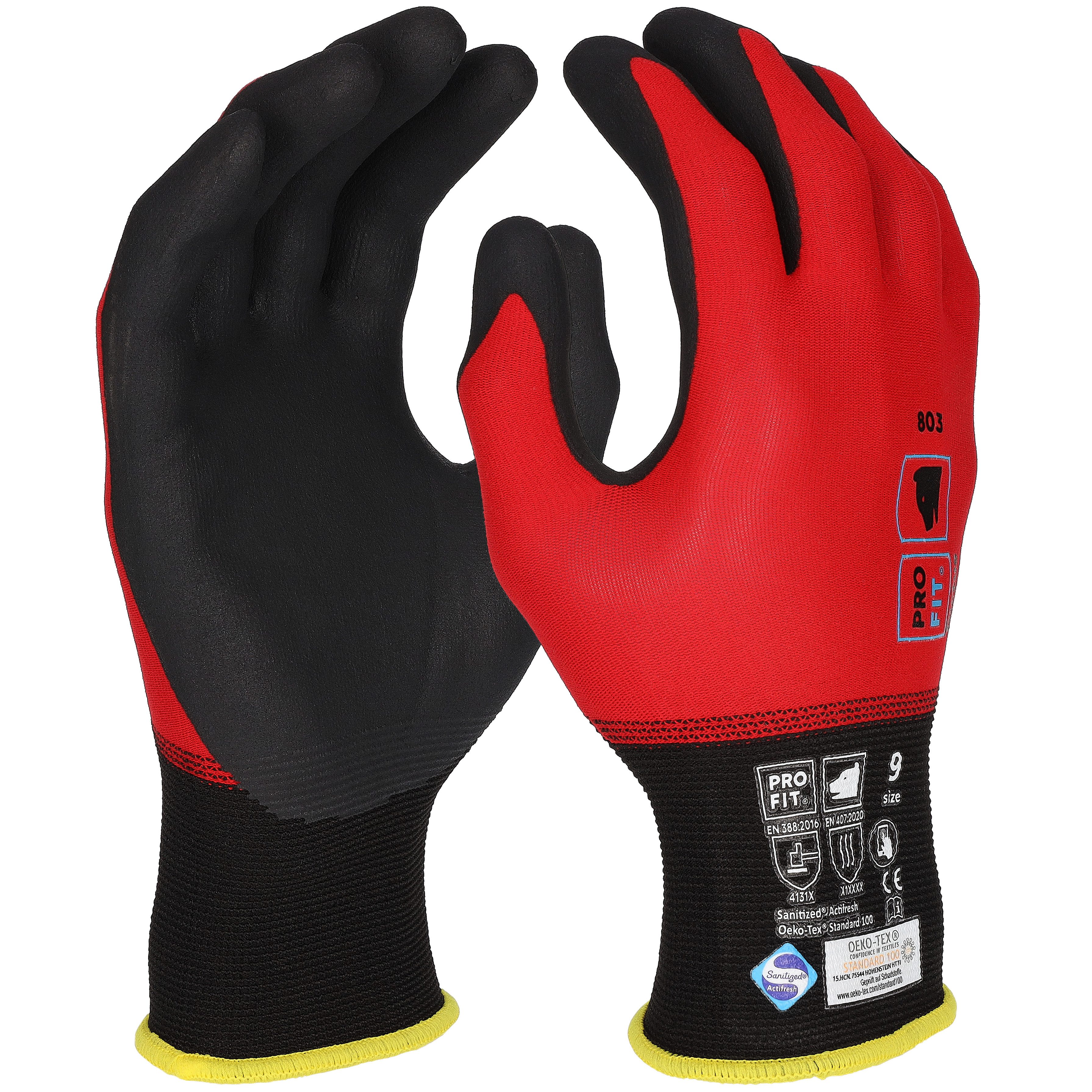 PRO FIT by Fitzner Montage-Handschuhe aus Nitrilschaum, Arbeitshandschuh, Rot/Schwarz (12, Paar) Touchscreen-fähig, OEKO-TEX® Standard 100 zertifiziert